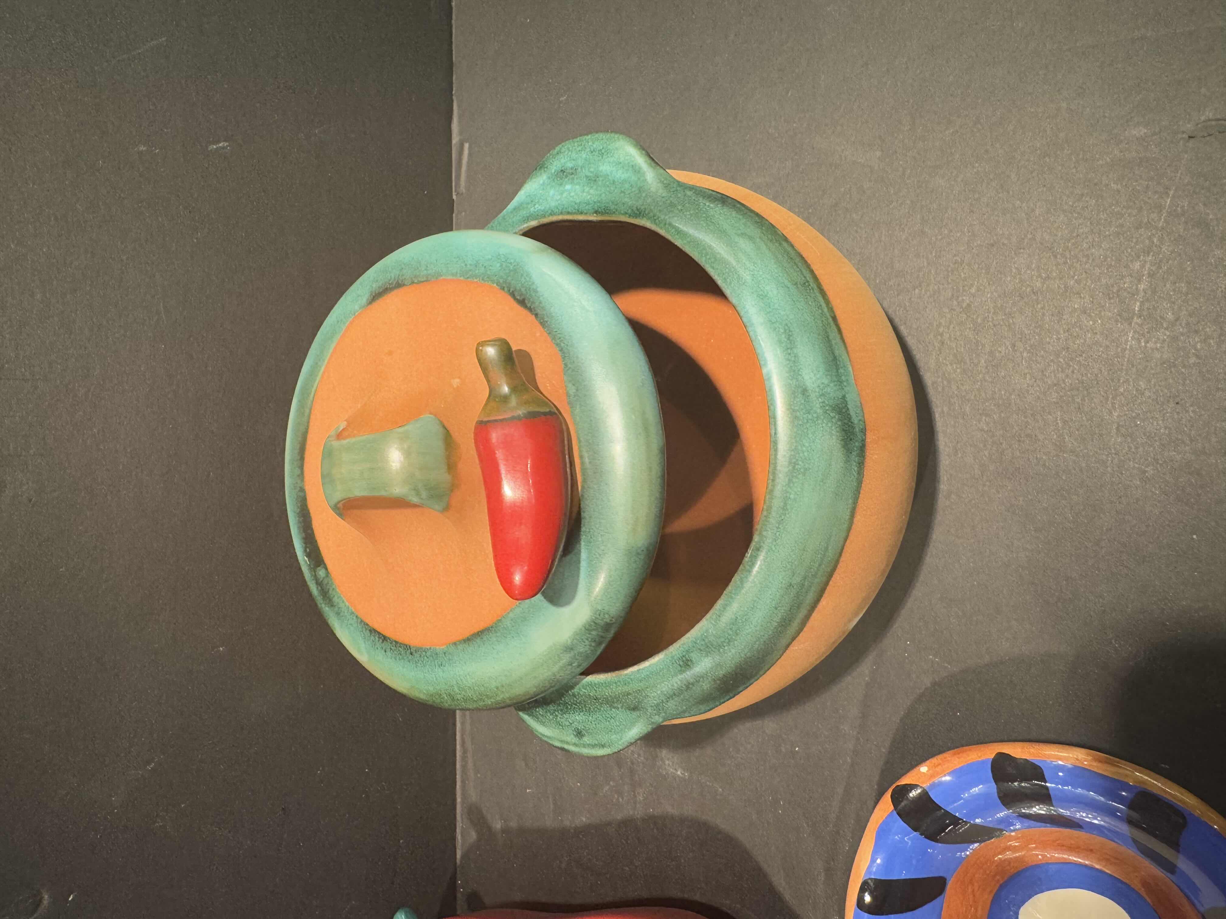 Photo 1 of 4 PIECES OF SOUTHWESTERN/CHILI THEMED SERVIBG DISHES AND ONE CHILI LIDDED CERAMIC POT,