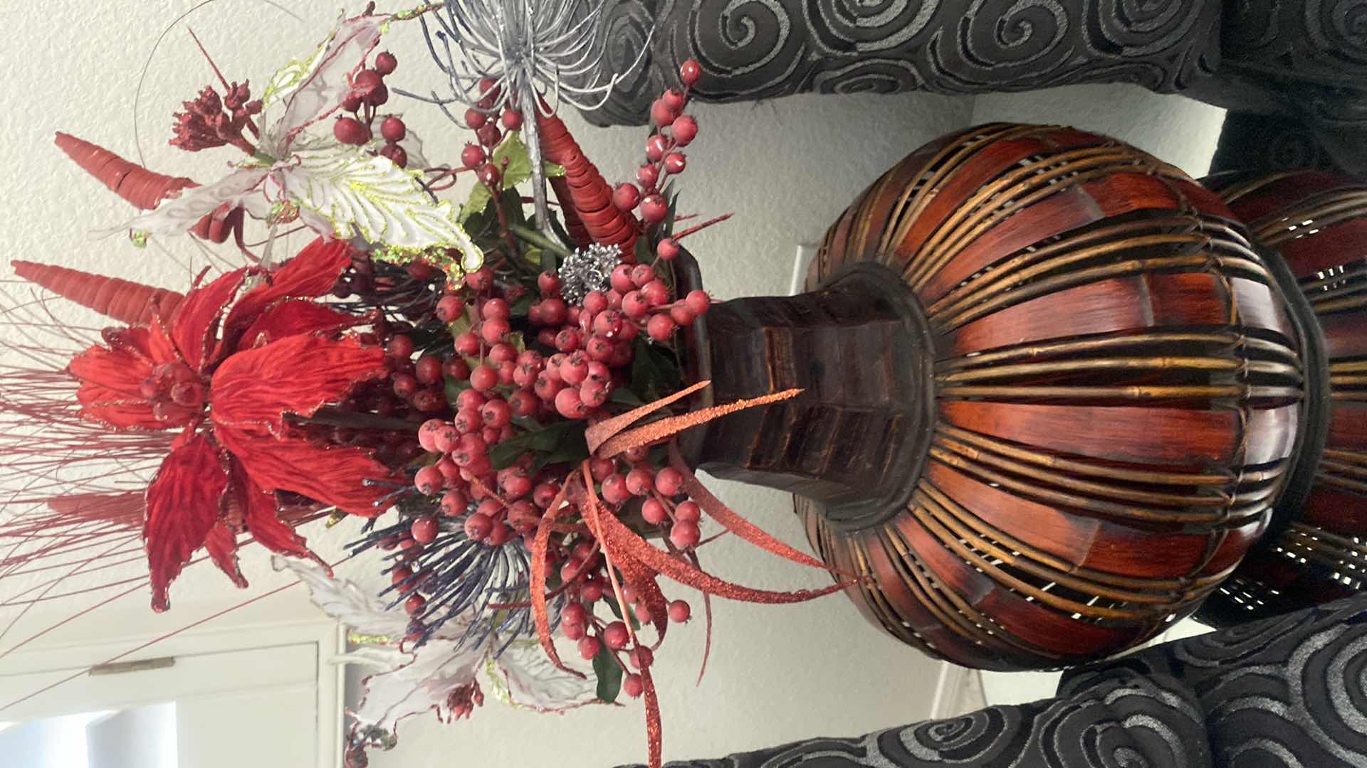 Photo 1 of FAUX FLORAL  15“ x 18“ (VASE ONLY) AND GLASS CANDY DISH WITH LID