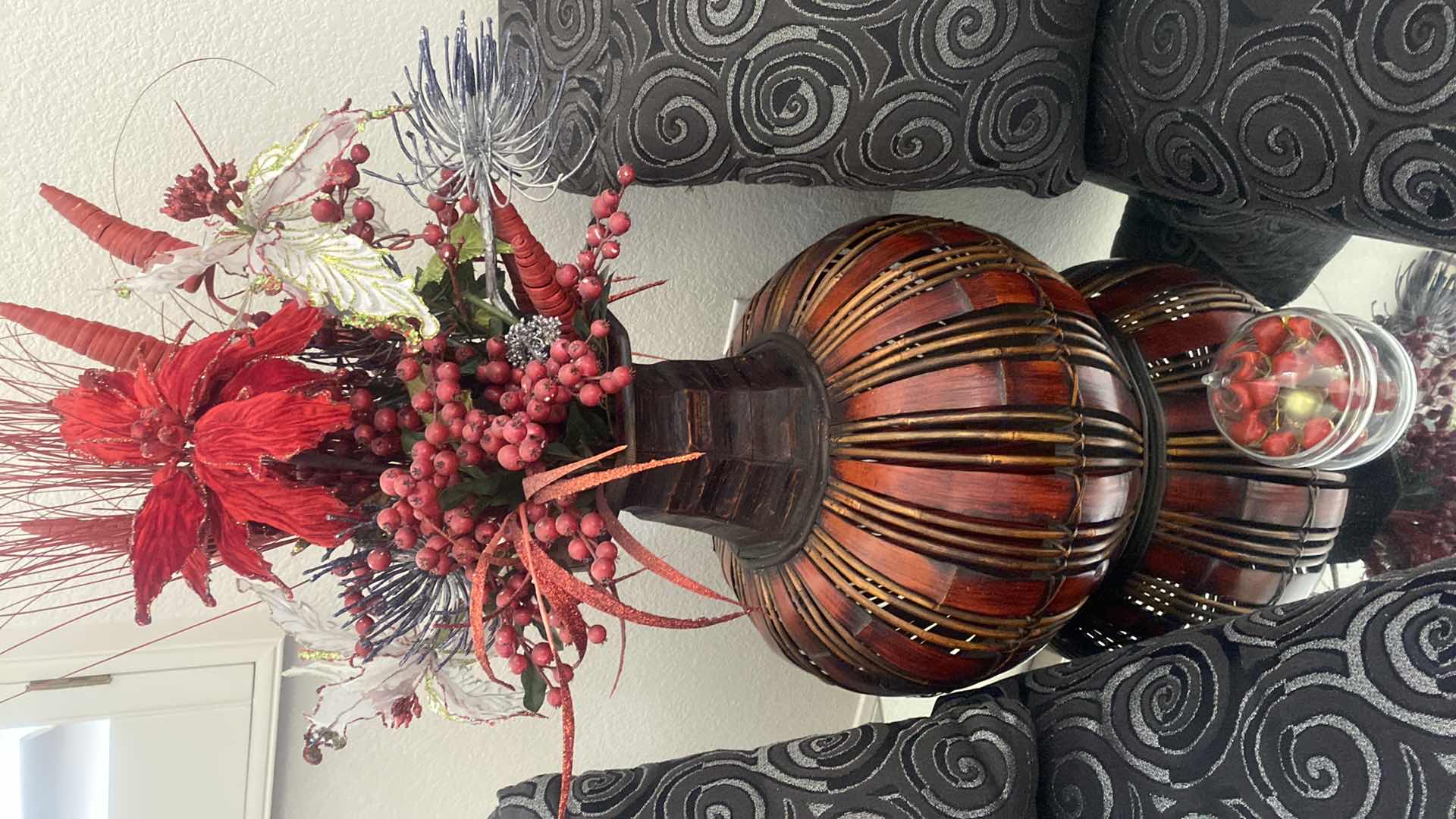 Photo 1 of FAUX FLORAL  15“ x 18“ (VASE ONLY) AND GLASS CANDY DISH WITH LID