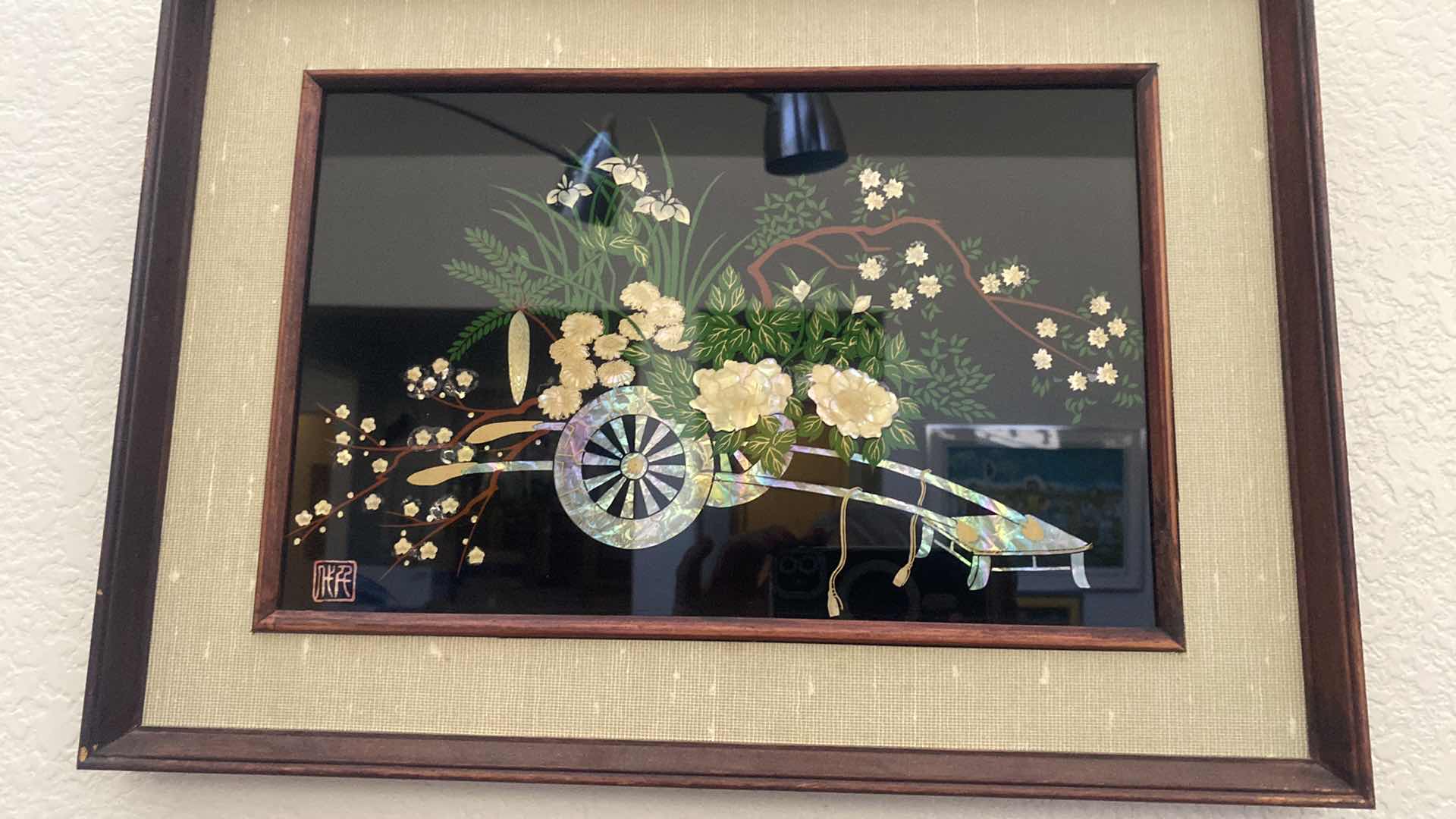 Photo 1 of FRAMED ASIAN FLORAL ARTWORK 17” x 12”