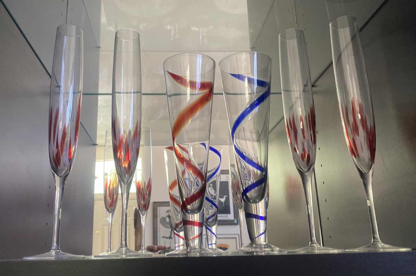 Photo 1 of ART GLASS CHAMPAGNE FLUTES AND BEER GLASSES