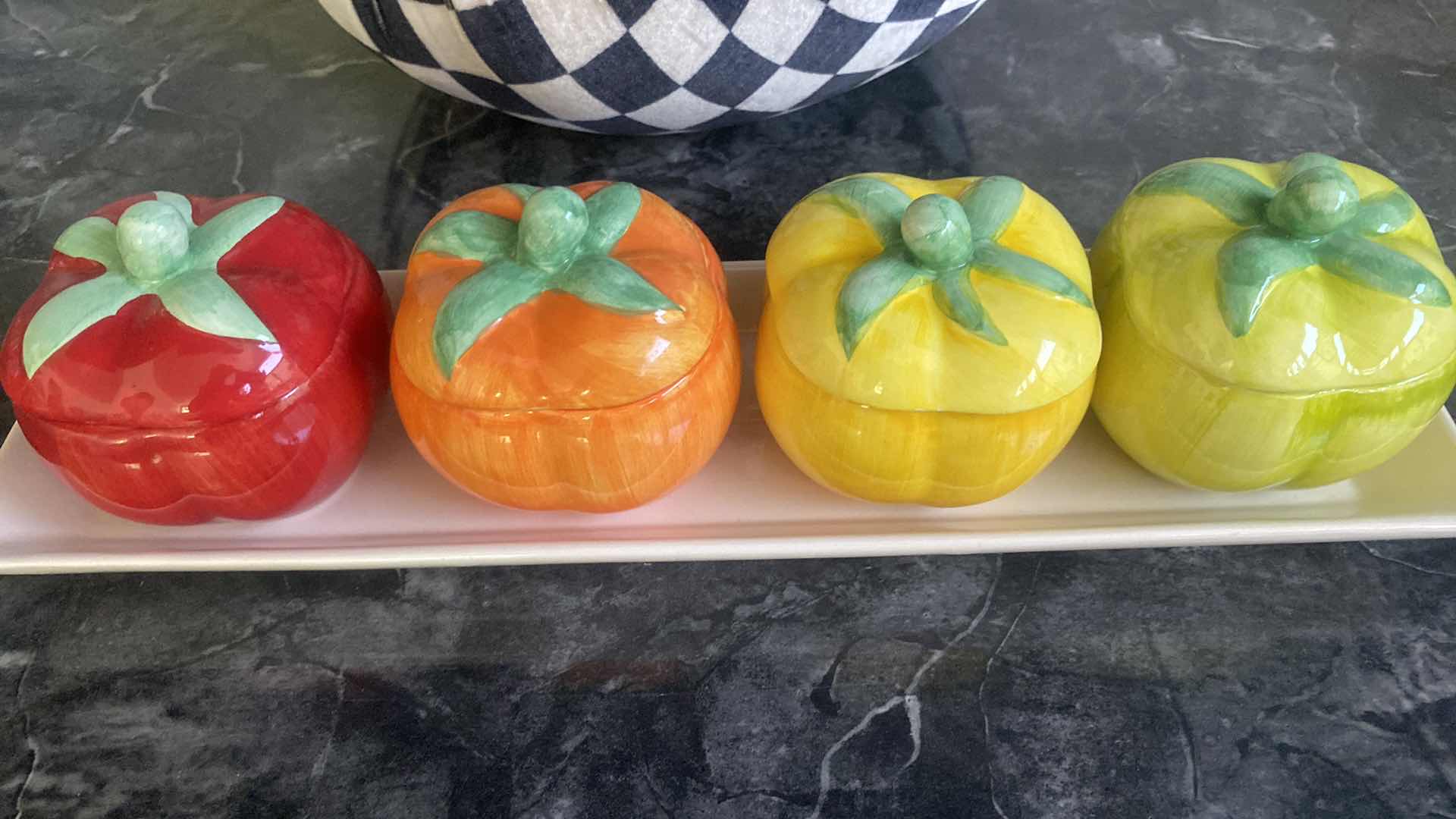 Photo 1 of HARLEQUIN FABRIC PUMPKIN 12“ x 12“ & FALL CERAMIC WARE WITH LIDS