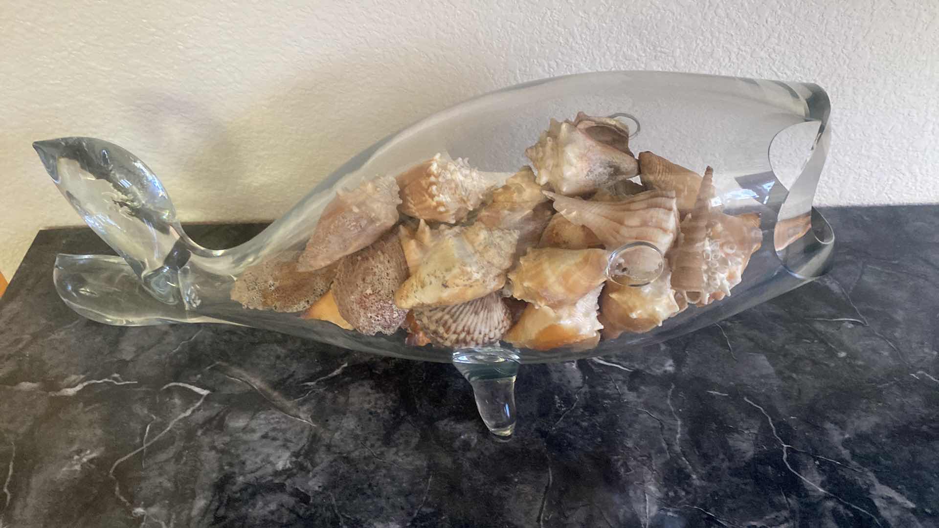 Photo 1 of GLASS FISH WITH SEA SHELLS VASE 20” x 9 1/2”