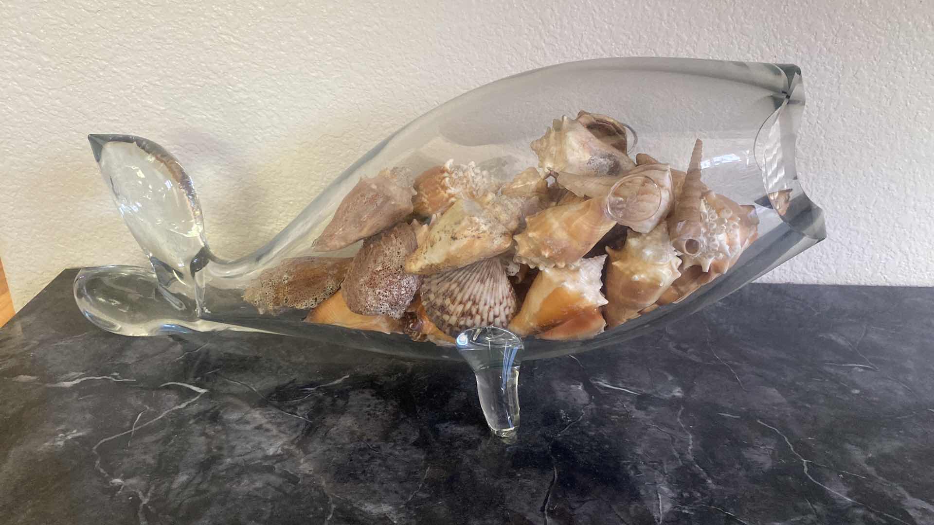 Photo 1 of GLASS FISH WITH SEA SHELLS VASE 20” x 9 1/2”