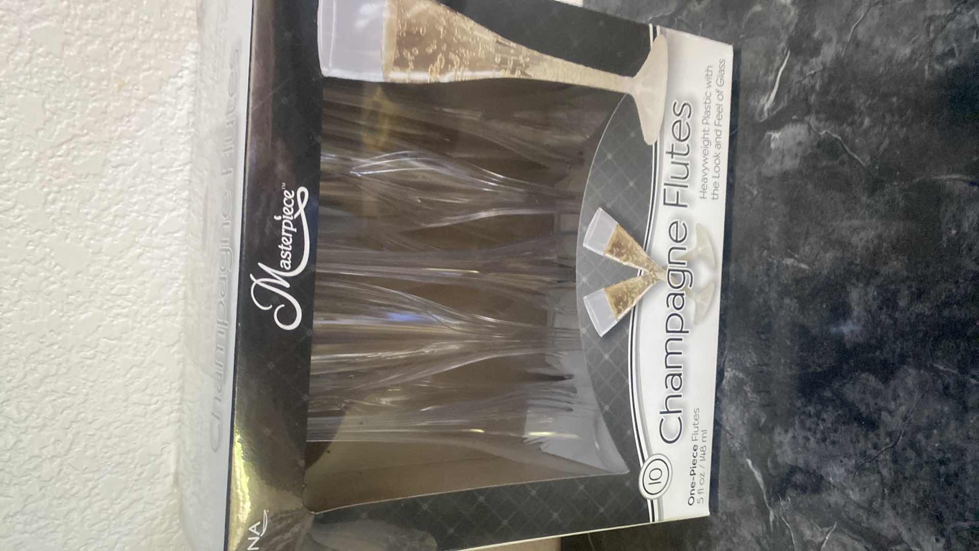 Photo 1 of GLASS ICE BUCKET WITH 1/2 SHELL AND PLASTIC CHAMPAGNE FLUTES