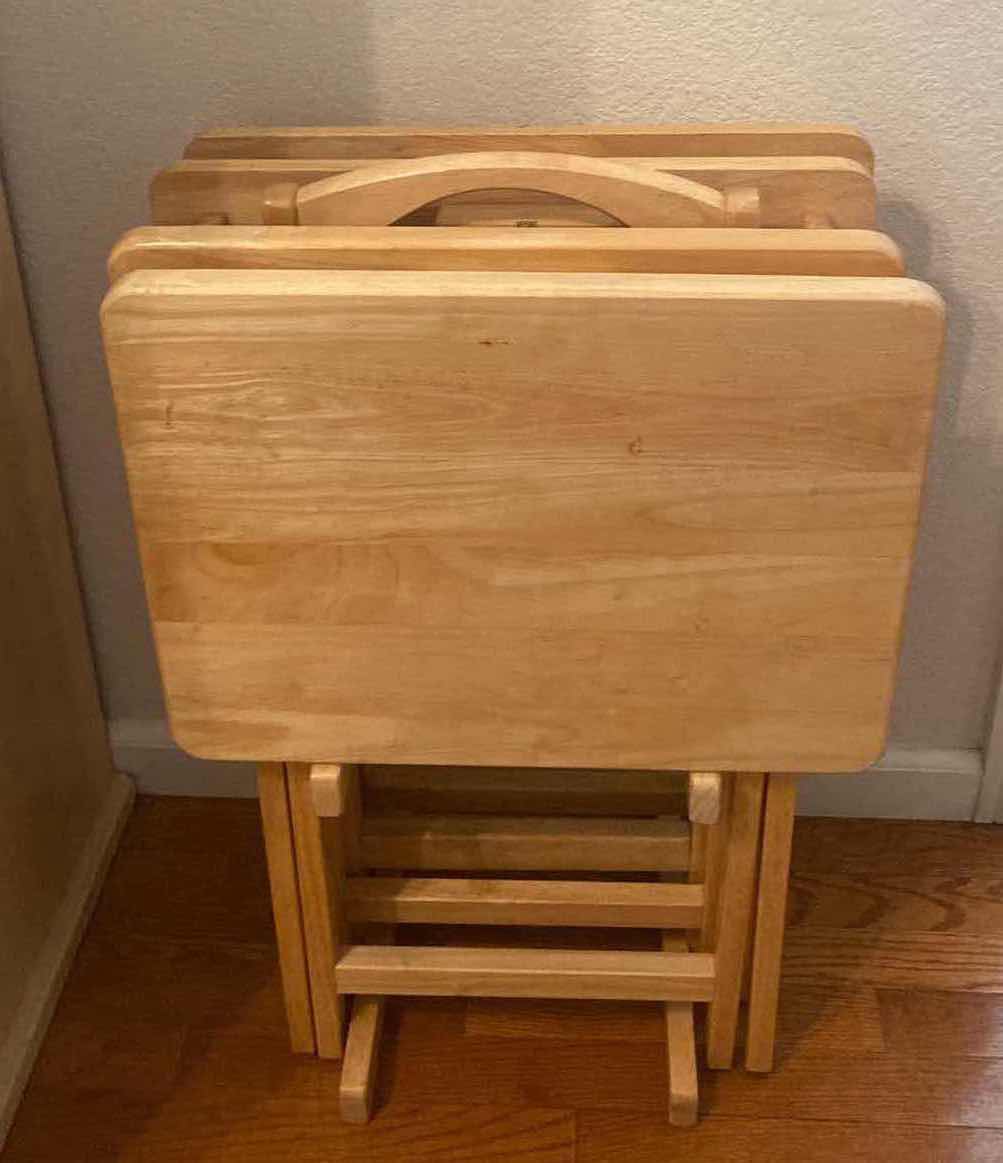 Photo 1 of 4 WOOD TV TRAYS IN STAND 19” x 9 1/2” x 32”