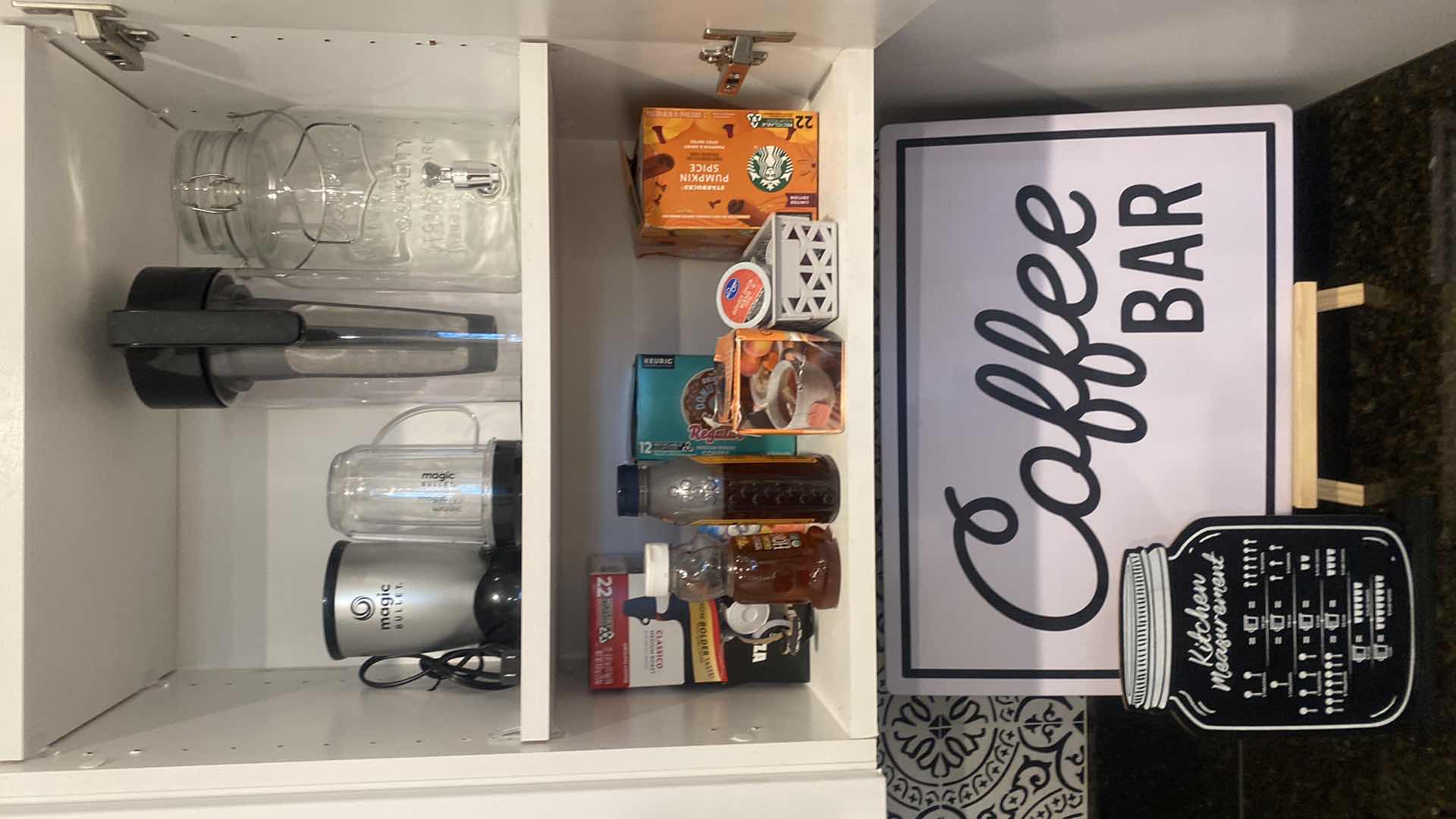Photo 1 of CONTENTS OF KITCHEN CABINET COFFEE BAR SIGN & COFFEE