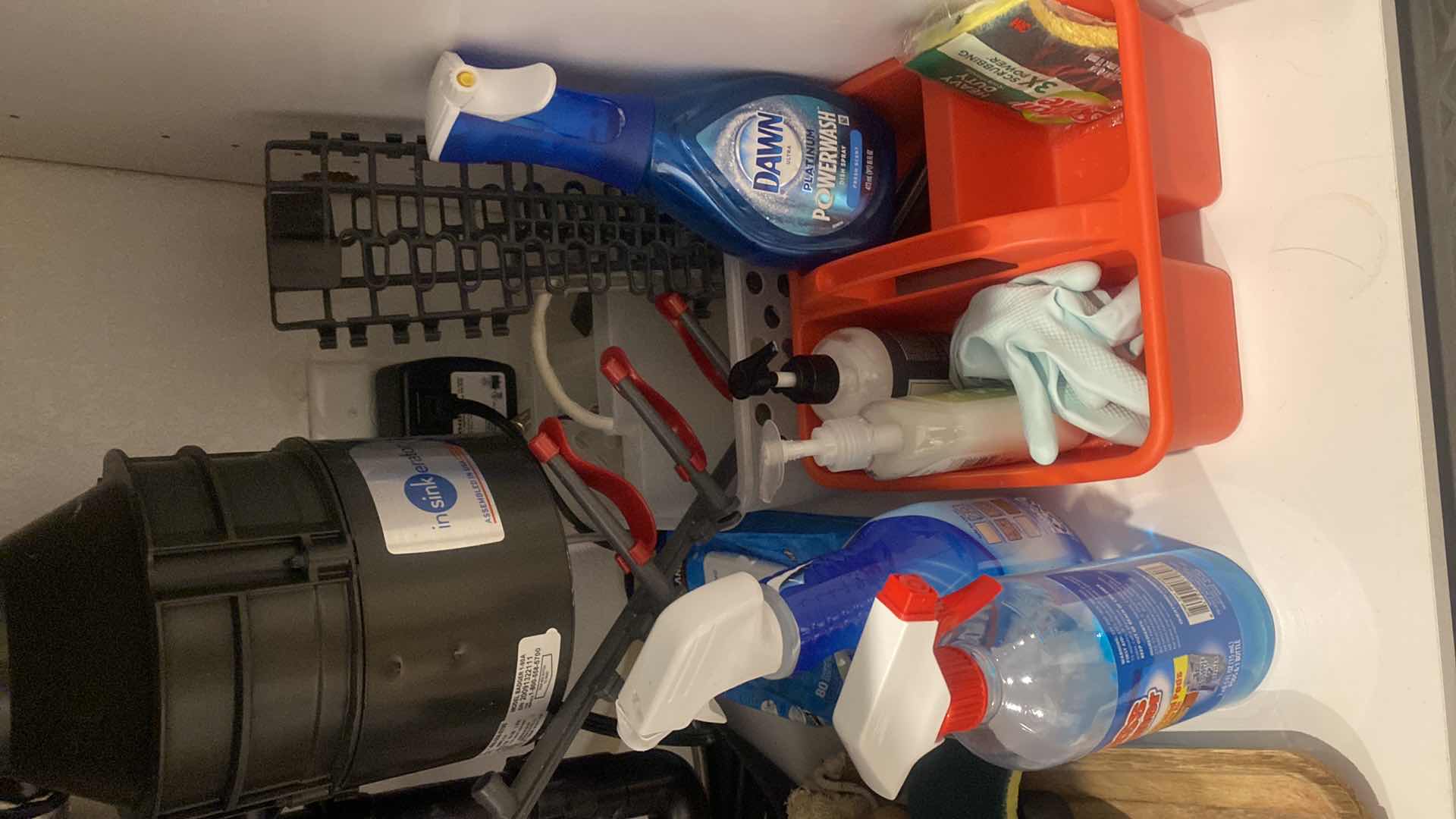 Photo 1 of CONTENTS OF KITCHEN CABINET CLEANING SUPPLIES AND ANTI FATIGUE MAT