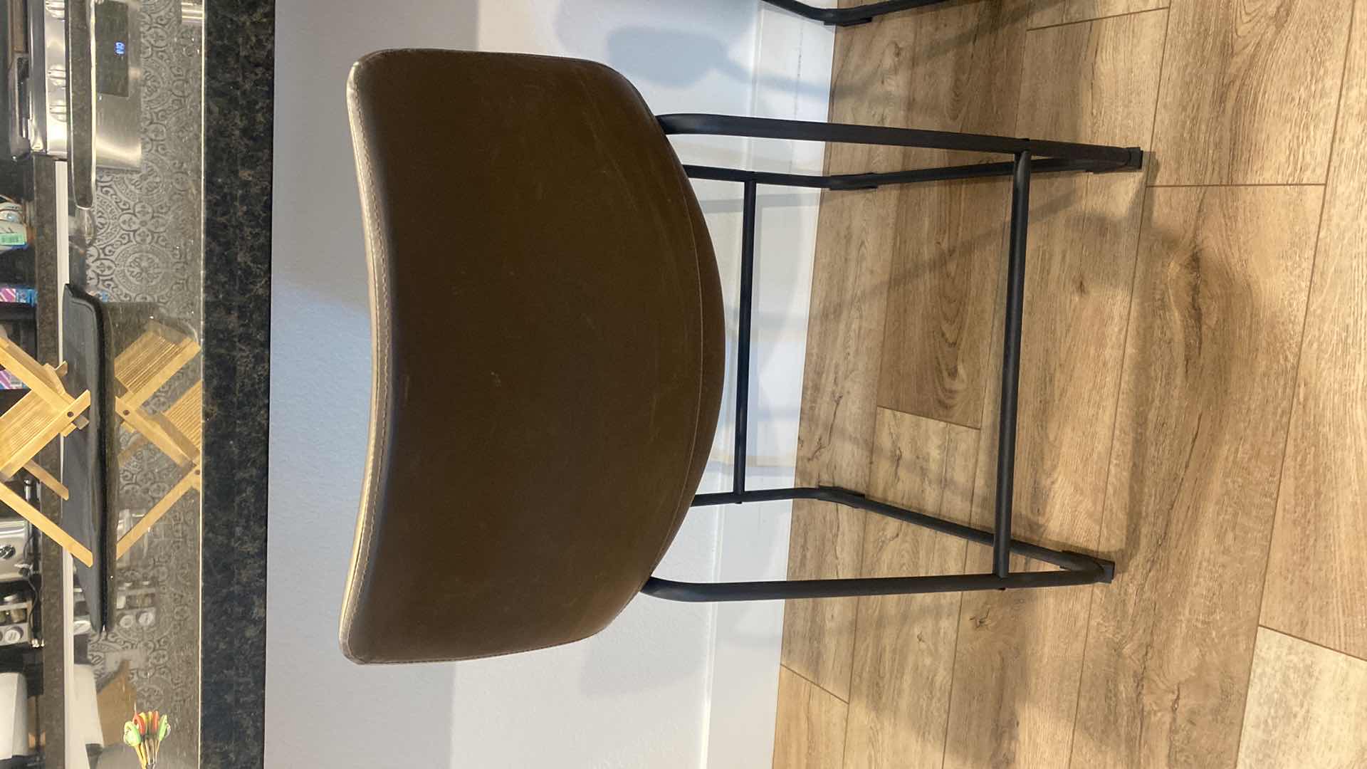 Photo 1 of WALKER EDISON BONDED BROWN LEATHER COUNTER HEIGHT BAR STOOLS SEAT HEIGHT 24”