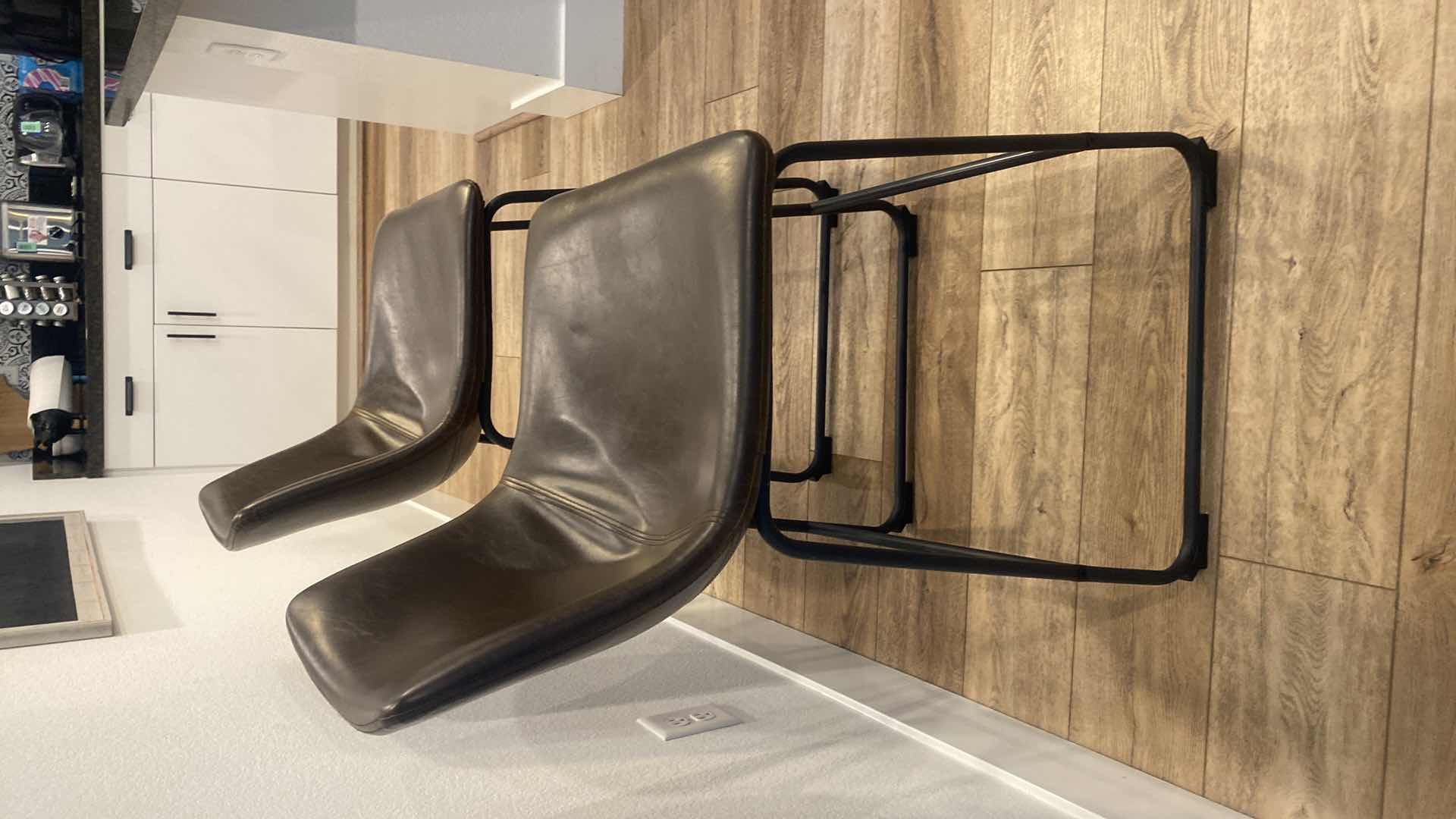 Photo 1 of WALKER EDISON BONDED BROWN LEATHER COUNTER HEIGHT BAR STOOLS SEAT HEIGHT 24”