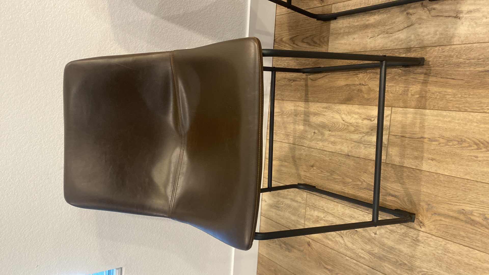 Photo 1 of WALKER EDISON BONDED BROWN LEATHER COUNTER HEIGHT BAR STOOLS SEAT HEIGHT 24”