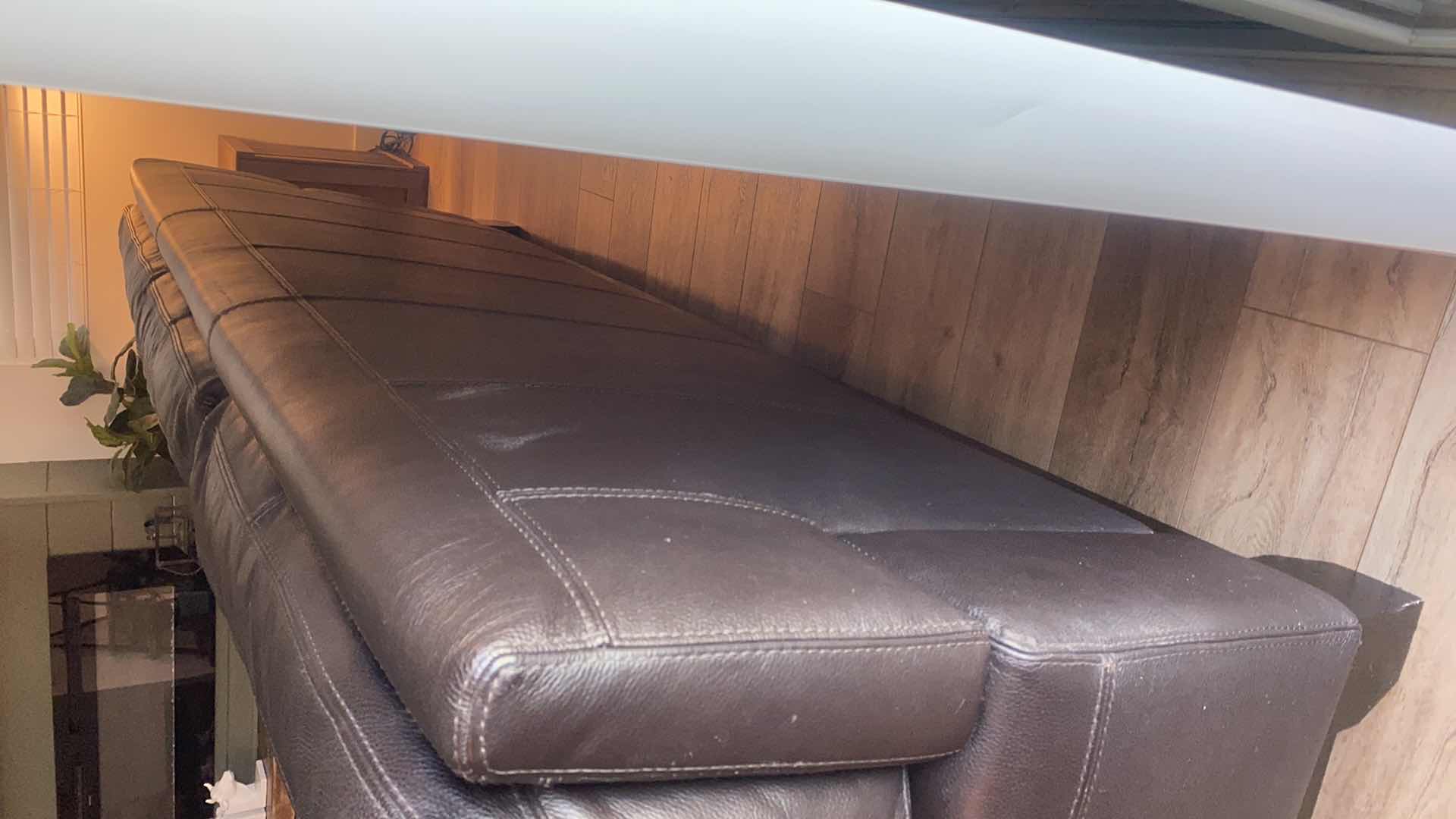 Photo 1 of 90” CHATEAU D’AX DARK BROWN BONDED LEATHER SOFA (2 AVAILABLE SOLD SEPARATELY)