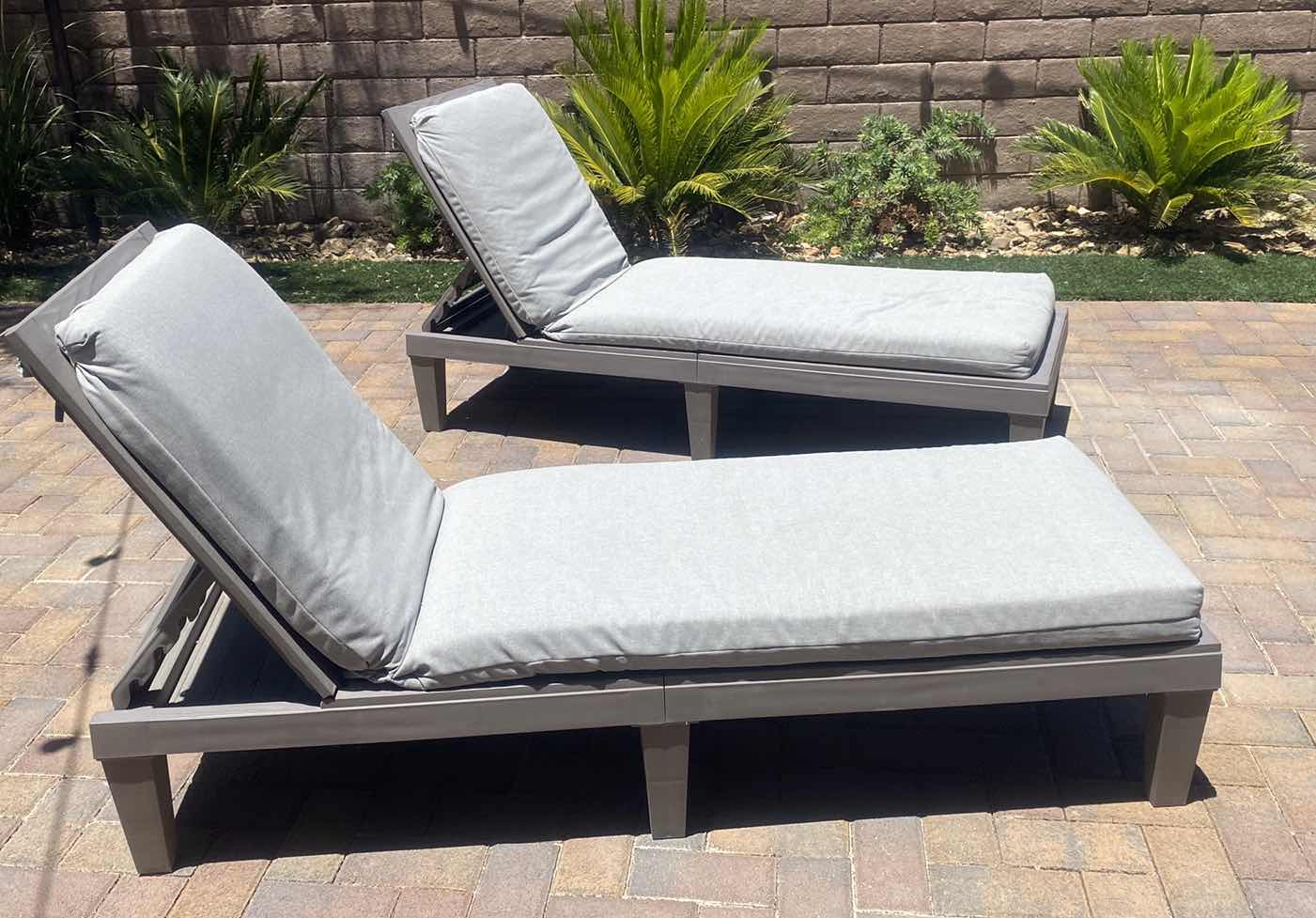 Photo 1 of PAIR OF RESIN CHAISE LOUNGES WITH CUSHIONS