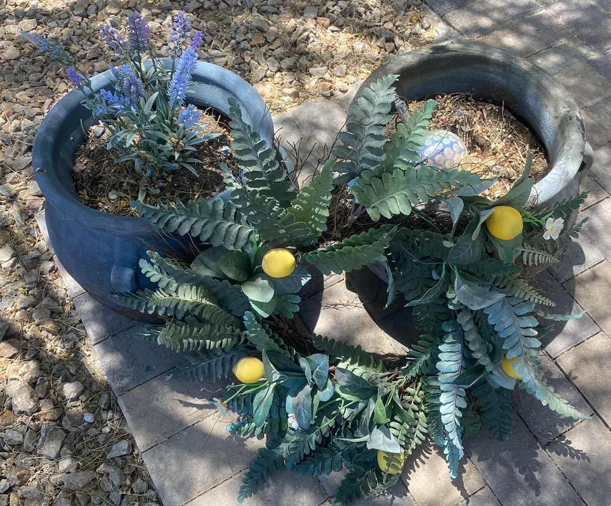 Photo 1 of 2 CLAY POTS FAUX PLANT  16” x 12” AND WREATH