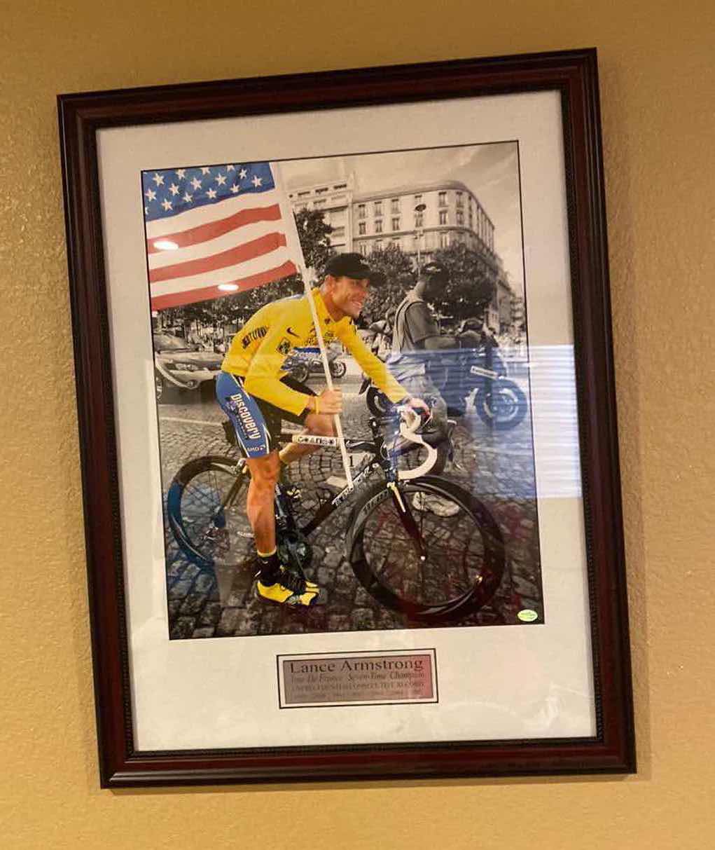 Photo 1 of FRAMED LANCE ARMSTRONG TOUR DE FRANCE PHOTOGRAPH ARTWORK 21” x 28”