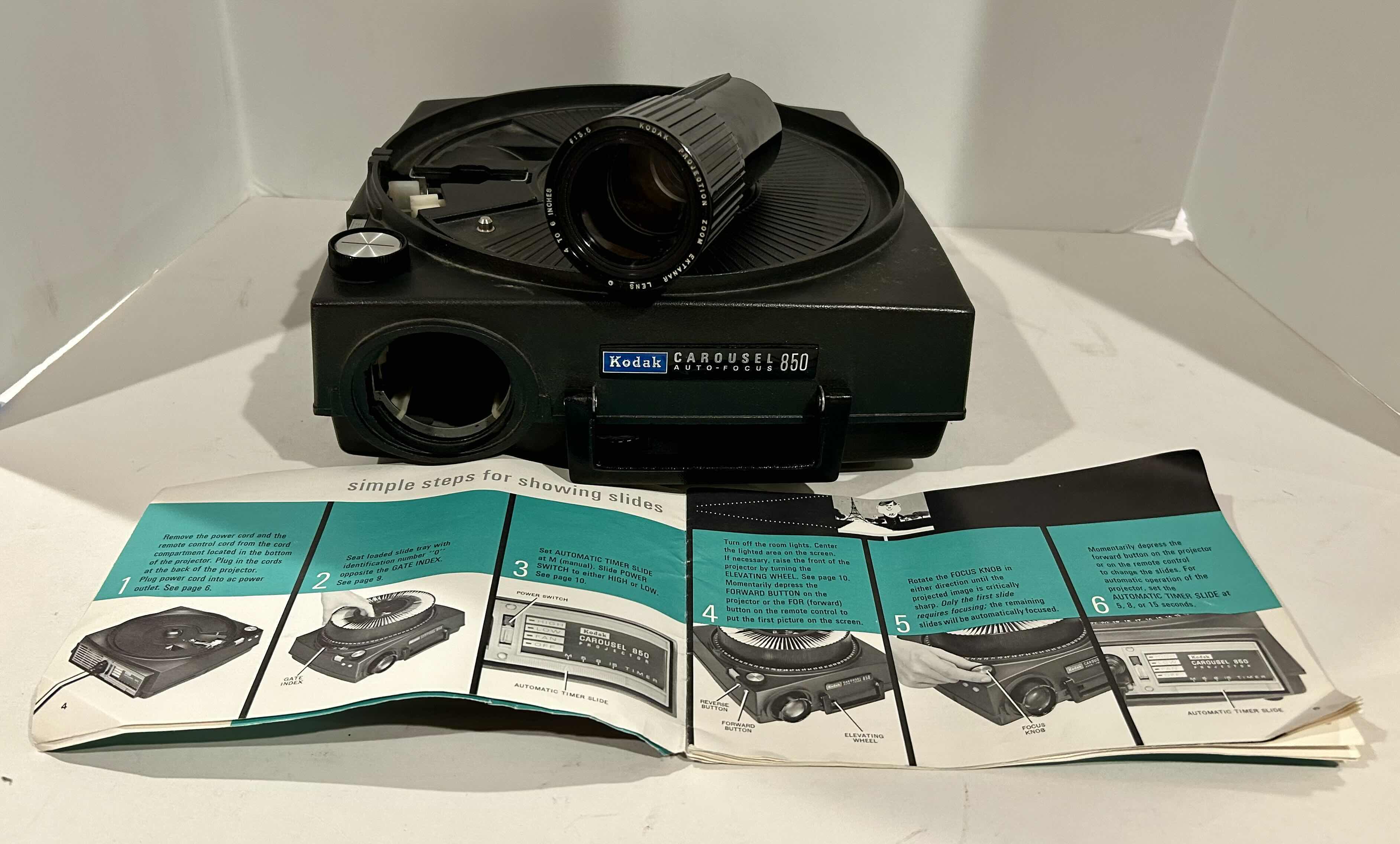 Photo 1 of KODAK CAROUSEL AUTO-FOCUS 850 PROJECTOR WITH KODAK EC STACK LOADER AND ORIGINAL CASE