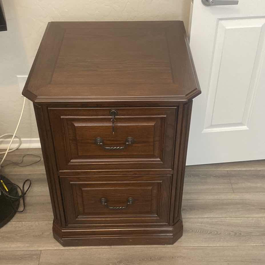 Photo 1 of WHALEN DARK WOOD 2 DRAWR FILE  CABINET DOVETAIL CONSTRUCTION WITH KEYS 23 1/2“ x 24“ H31 1/2”
