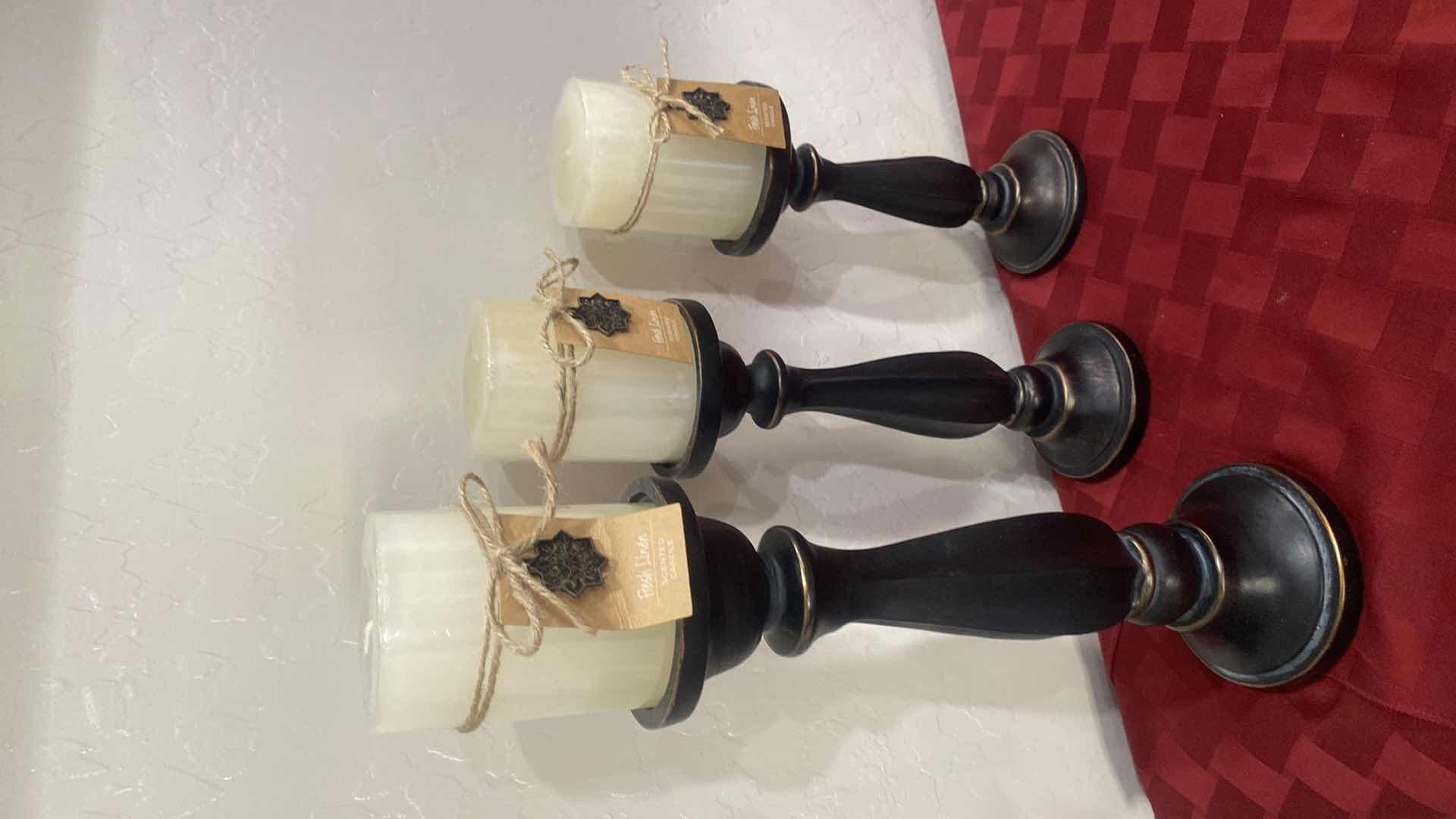 Photo 1 of 3-CANDLESTICKS H12” & FAUX PLANT