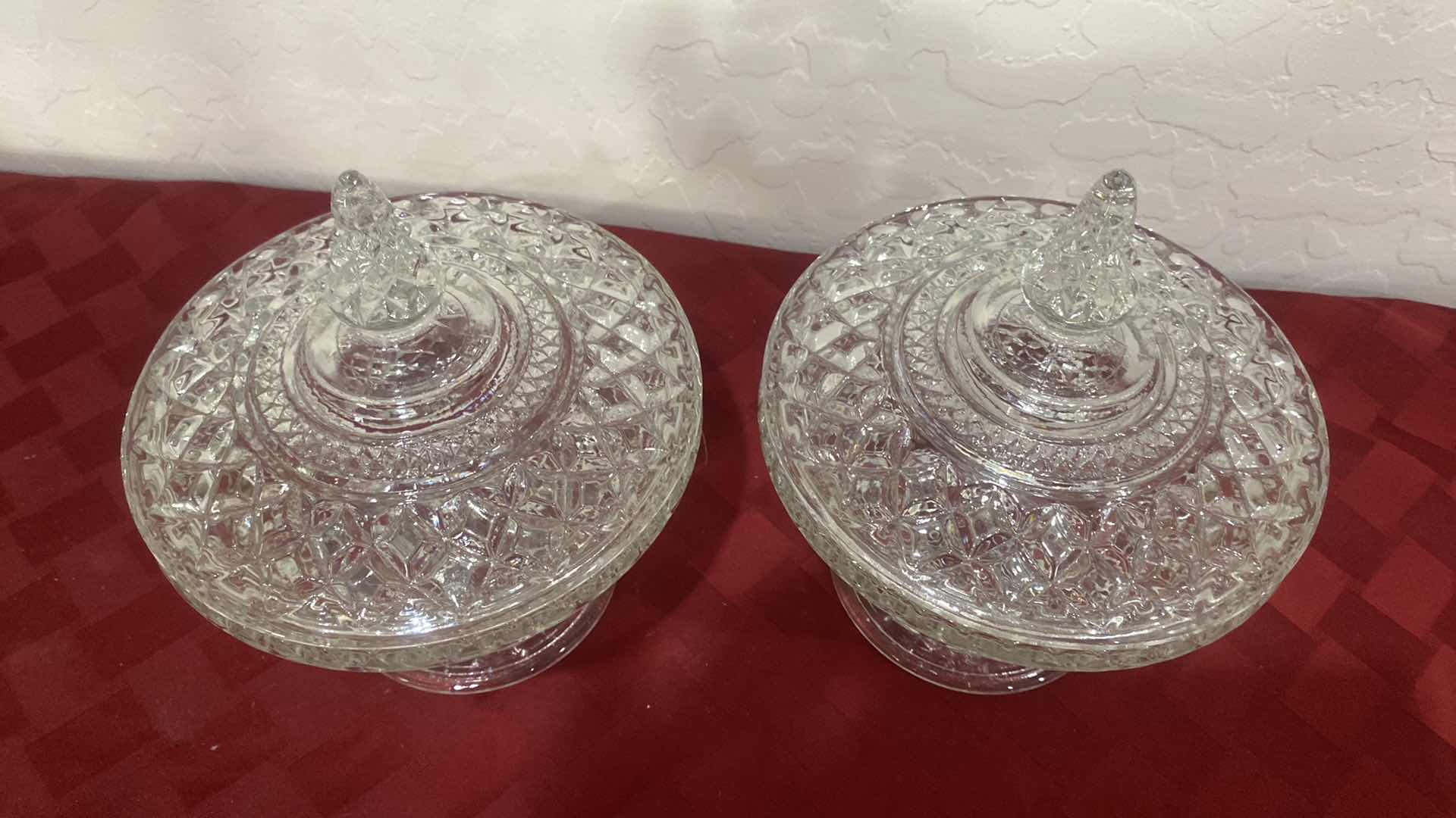 Photo 1 of 2-LEADED GLASS CANDY DISHES WITH LIDS 6 1/2” x 8”