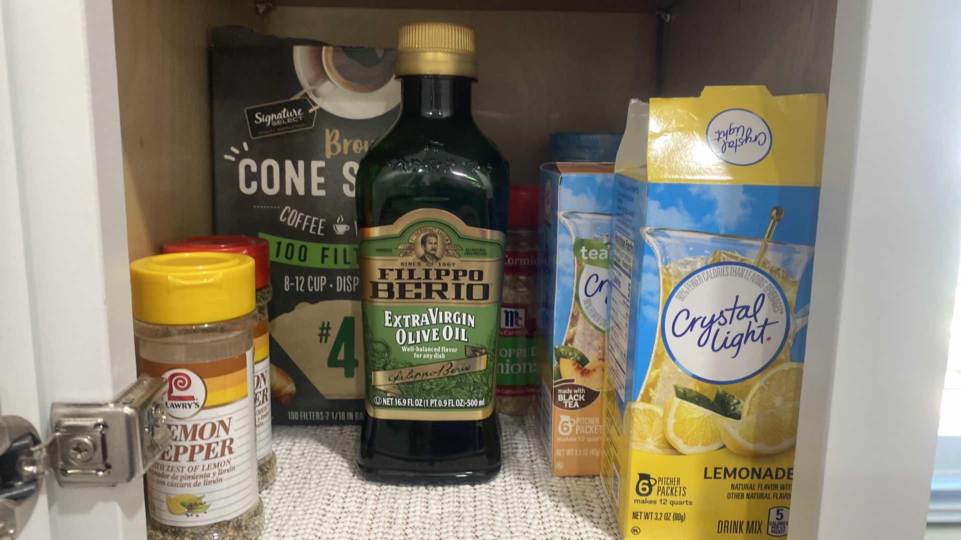 Photo 1 of CONTENTS KITCHEN CABINET - COFFEE FILTERS CRYSTAL LIGHT SPICES