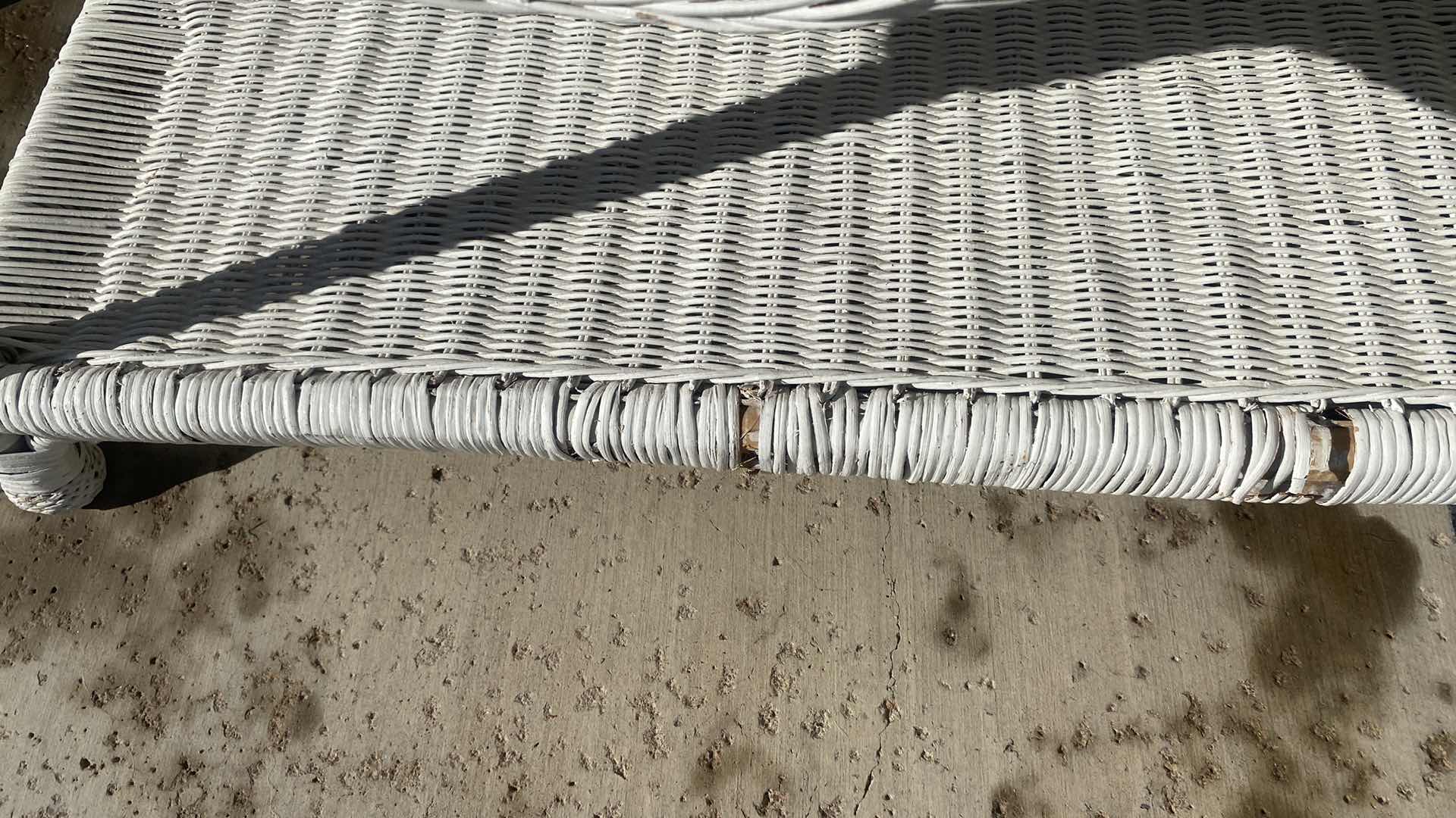 Photo 1 of WHITE PAINTED WICKER BENCH 34“ x 18“  H 18”