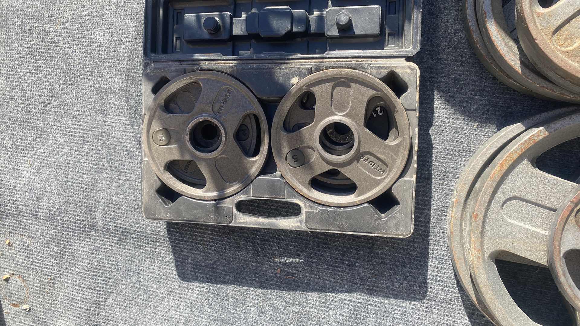 Photo 1 of 12-WEIDER ASSORTED WEIGHTS WITH BAR