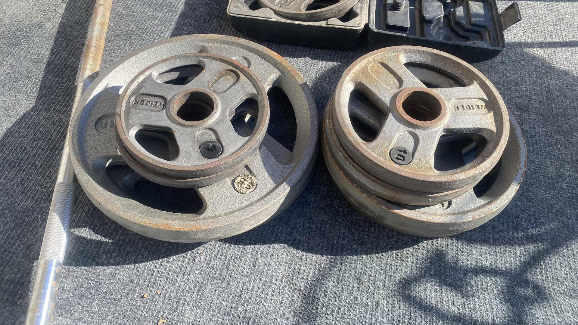 Photo 1 of 12-WEIDER ASSORTED WEIGHTS WITH BAR