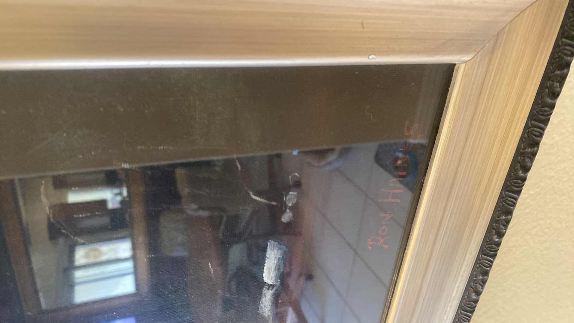 Photo 1 of FRAMED CANVAS WITH GLASS CANDLES SIGNED BY ARTIST 19 1/2” x 23 1/2”