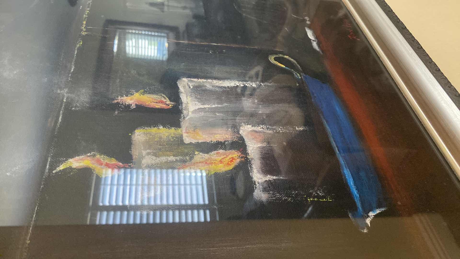 Photo 1 of FRAMED CANVAS WITH GLASS CANDLES SIGNED BY ARTIST 19 1/2” x 23 1/2”