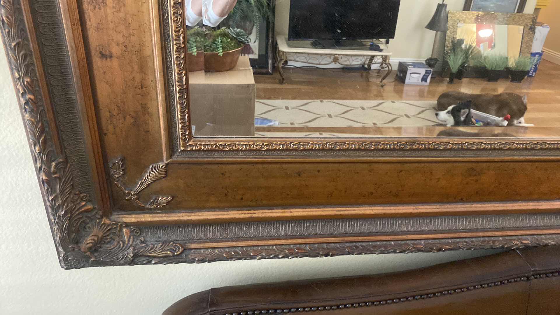 Photo 6 of ORNATE COPPER & BLACK WOOD BEVELED MIRROR FROM RESTAURANT IN WHIDBEY ISLAND, WASHINGTON STATE 91” x 56” (two available each sold separately)