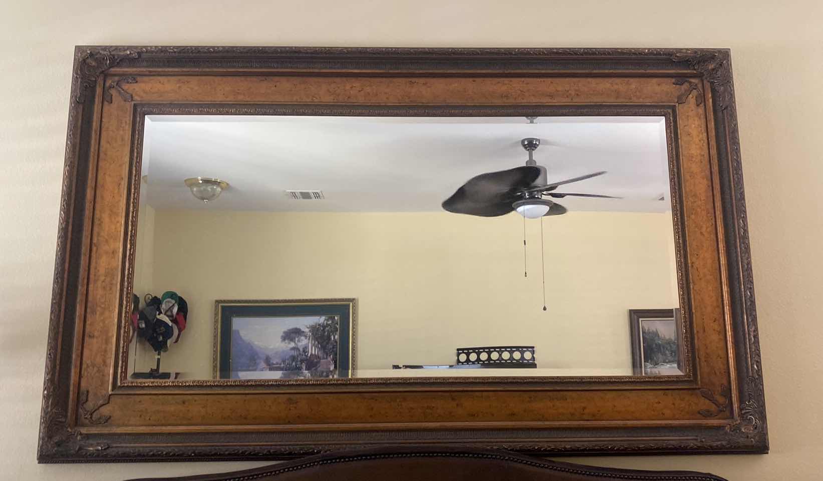 Photo 1 of ORNATE COPPER & BLACK WOOD BEVELED MIRROR FROM RESTAURANT IN WHIDBEY ISLAND, WASHINGTON STATE 91” x 56” (two available each sold separately)