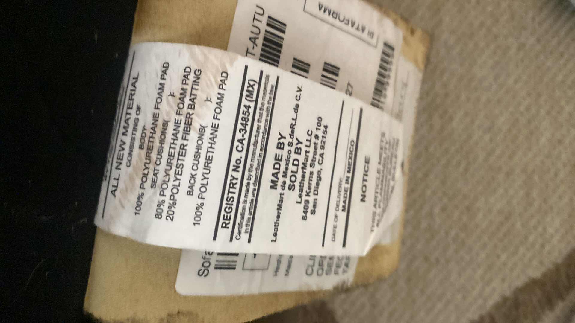 Photo 1 of 88” LEATHER MART BROWN WITH ROLLED ARMS & NAILHEAD TRIM