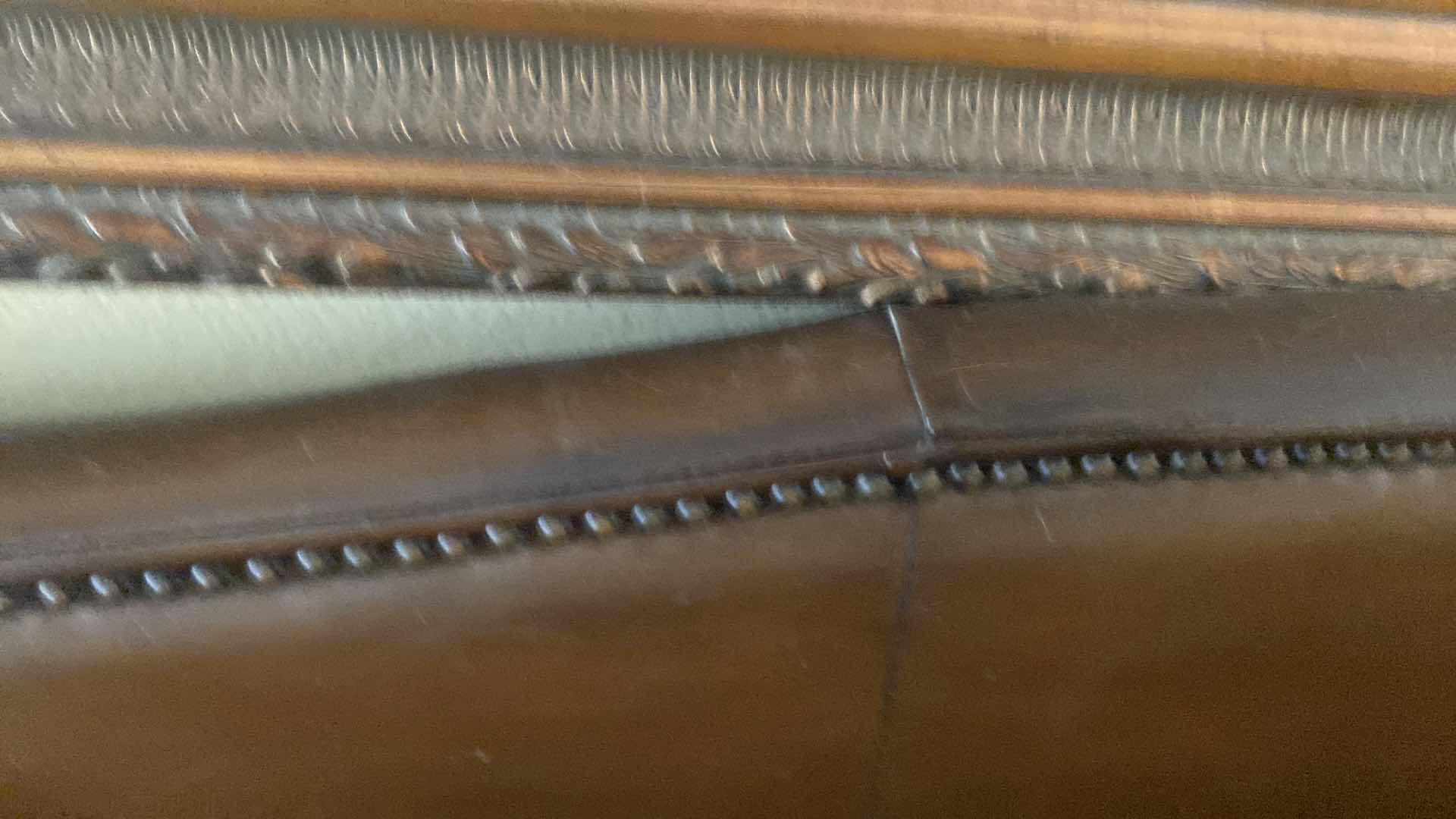 Photo 1 of 88” LEATHER MART BROWN WITH ROLLED ARMS & NAILHEAD TRIM