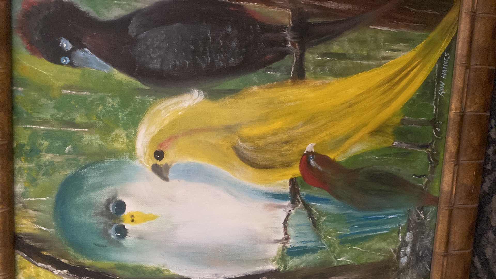 Photo 1 of FRAMED OIL ON CANVAS BIRDS SIGNED ARTWORK 21” x 25 1/2”