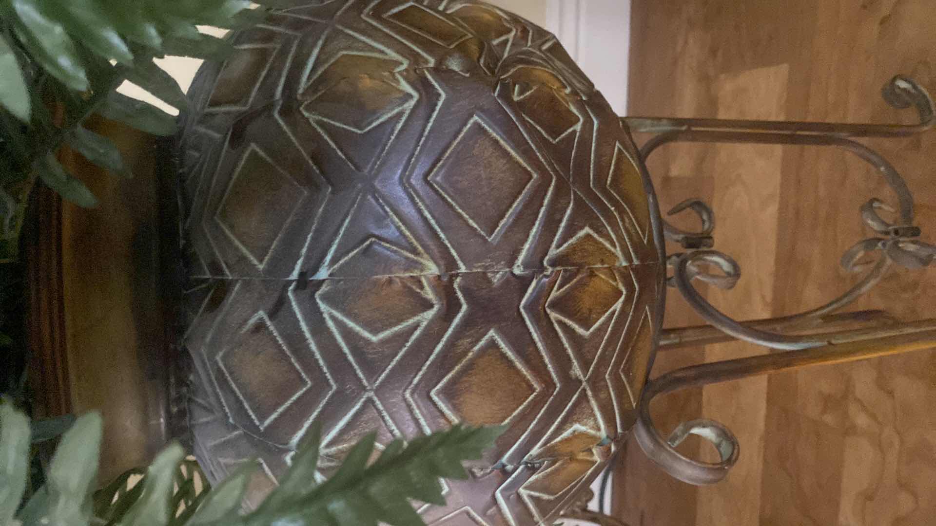 Photo 1 of FAUX BOSTON FERN IN ALUMINUM PLANT STAND H 46”