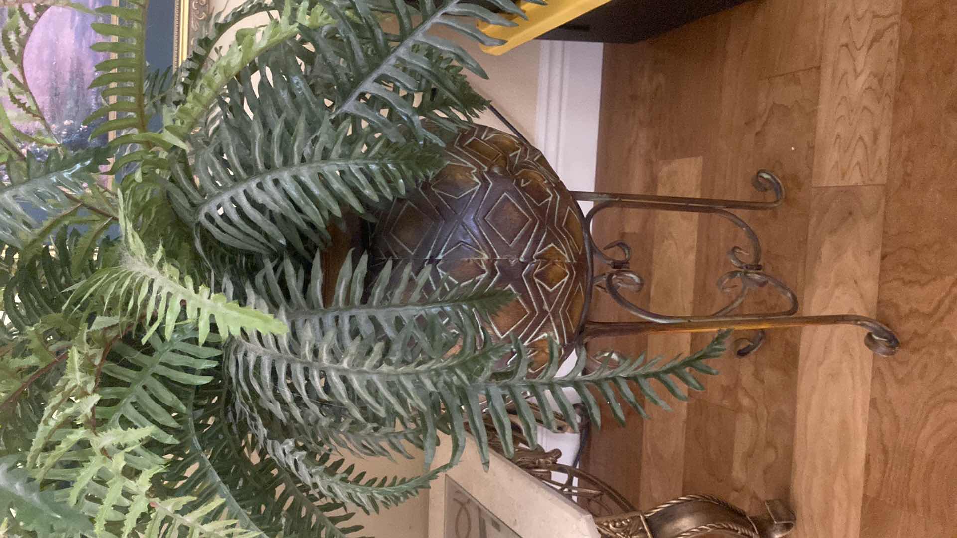 Photo 1 of FAUX BOSTON FERN IN ALUMINUM PLANT STAND H 46”