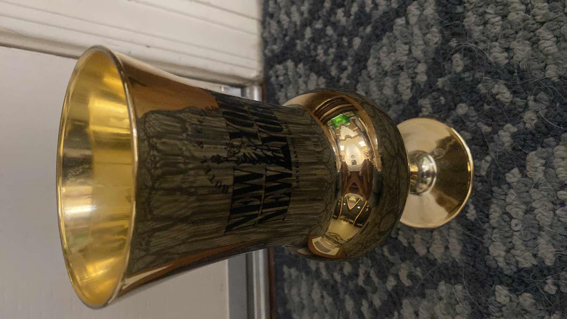 Photo 1 of OAK FRAMED BEHRENS BELLAGIO PROMENADE ARTWORK 16 1/2” x 14” & GOLD NEW YORK NEW YORK GLASS CASINO SOUVENIRS