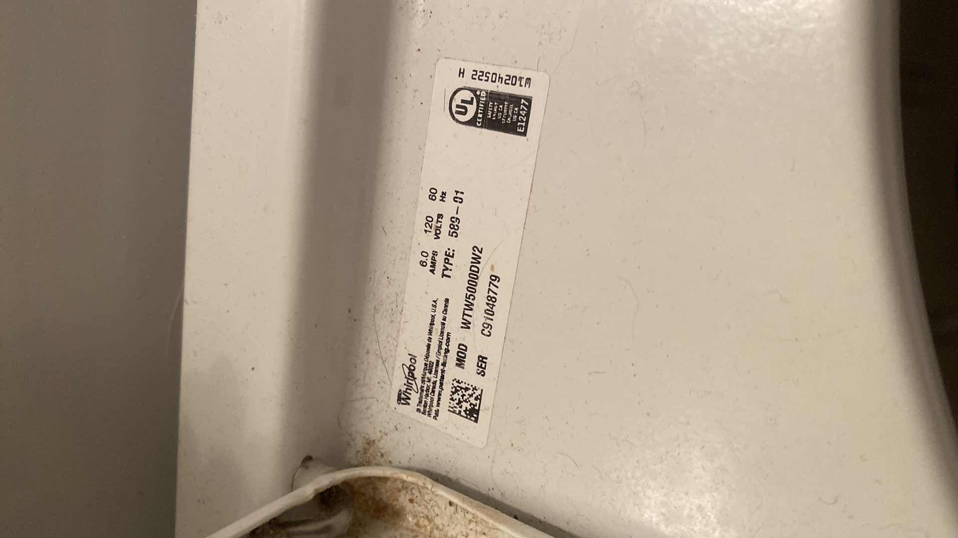 Photo 1 of WHIRLPOOL CLOTHES WASHER MODEL WTW50000DW2