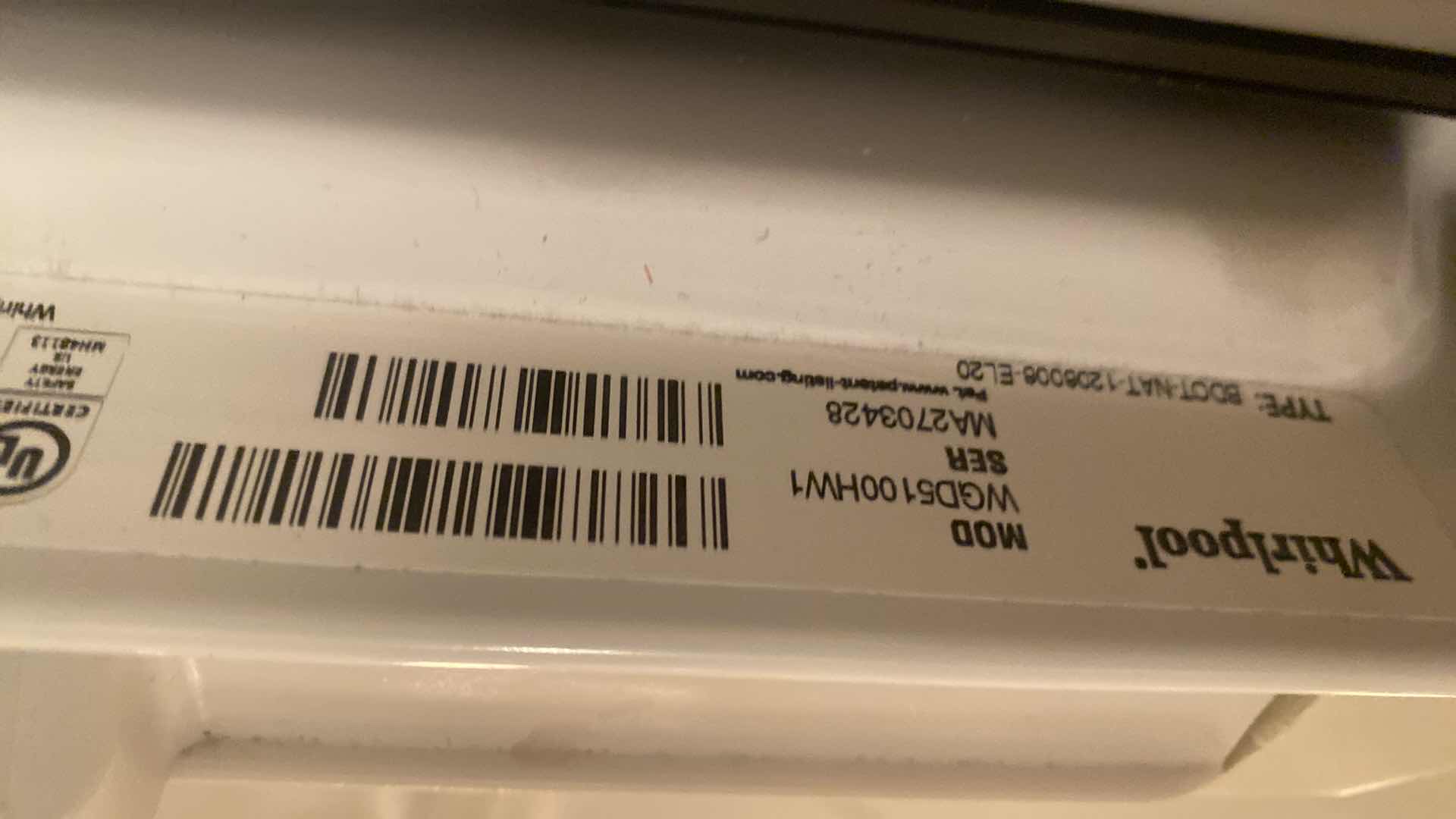 Photo 1 of WHIRLPOOL GAS DRYER MODEL WHD5100HW1