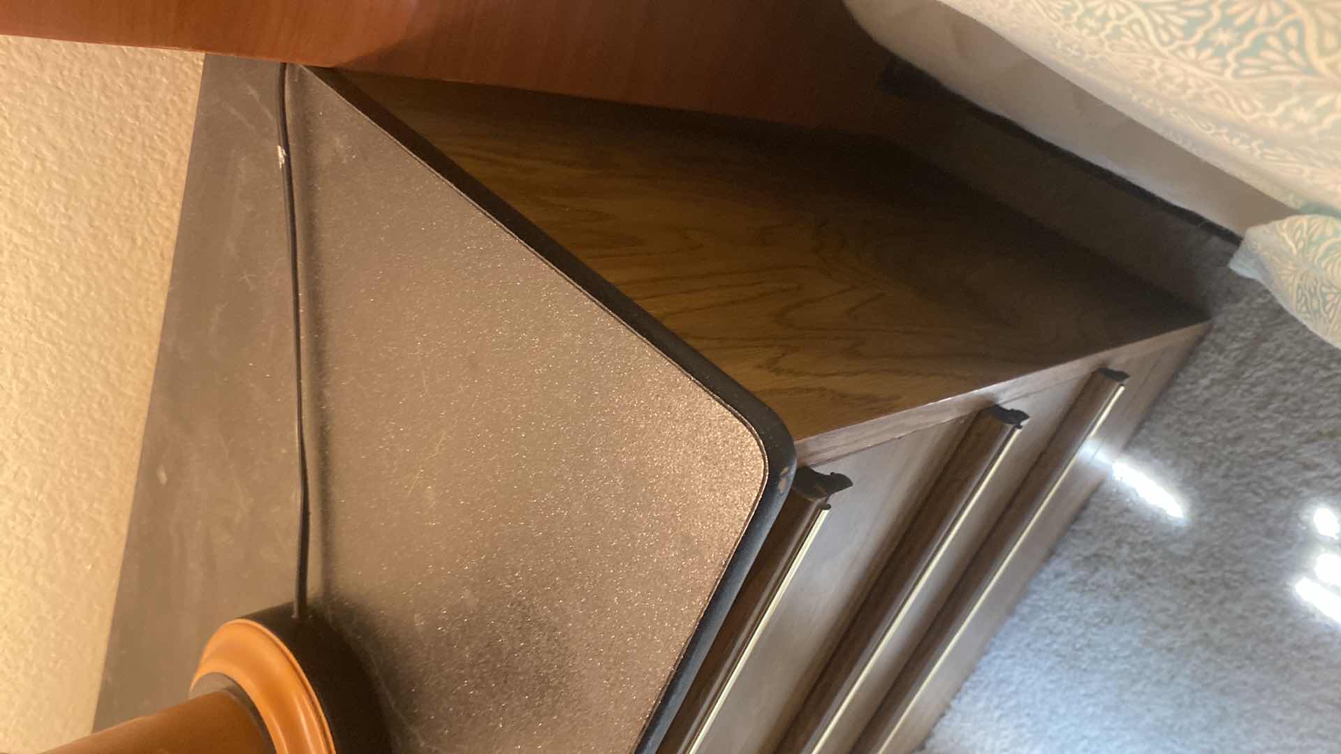 Photo 1 of LAMINATED WOOD 3 DRAWER NIGHTSTAND WITH BLACK TOP 23” x 16” H 28”