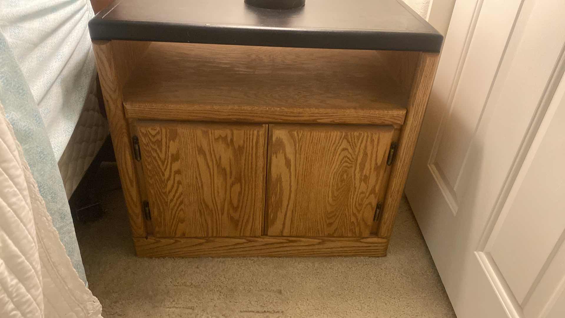 Photo 1 of OAK 2 DOOR NIGHT STAND WITH BLACK PAINTED TOP 27” x 16 1/2” H 25”