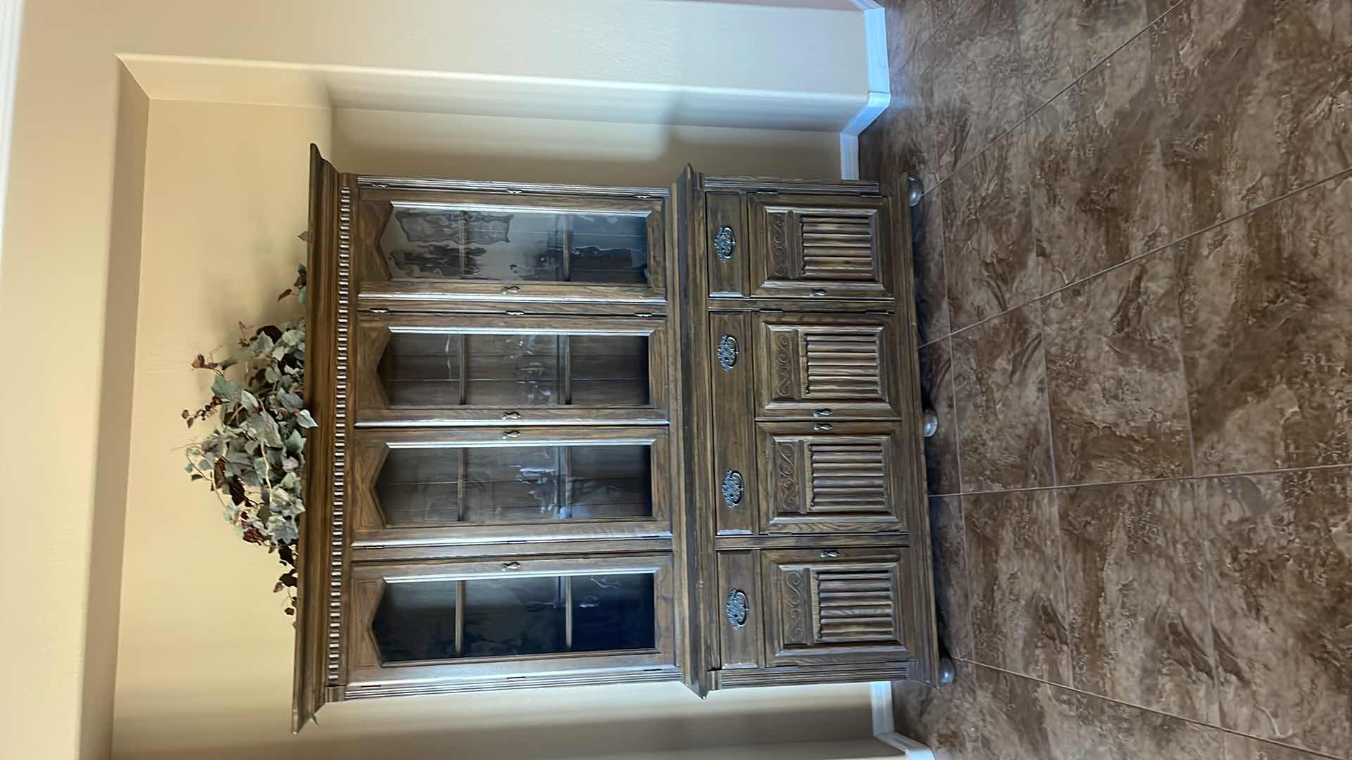 View 2 of ETHAN ALLEN ROYAL CHARTER OAK CHINA HUTCH 66”x20” H79”