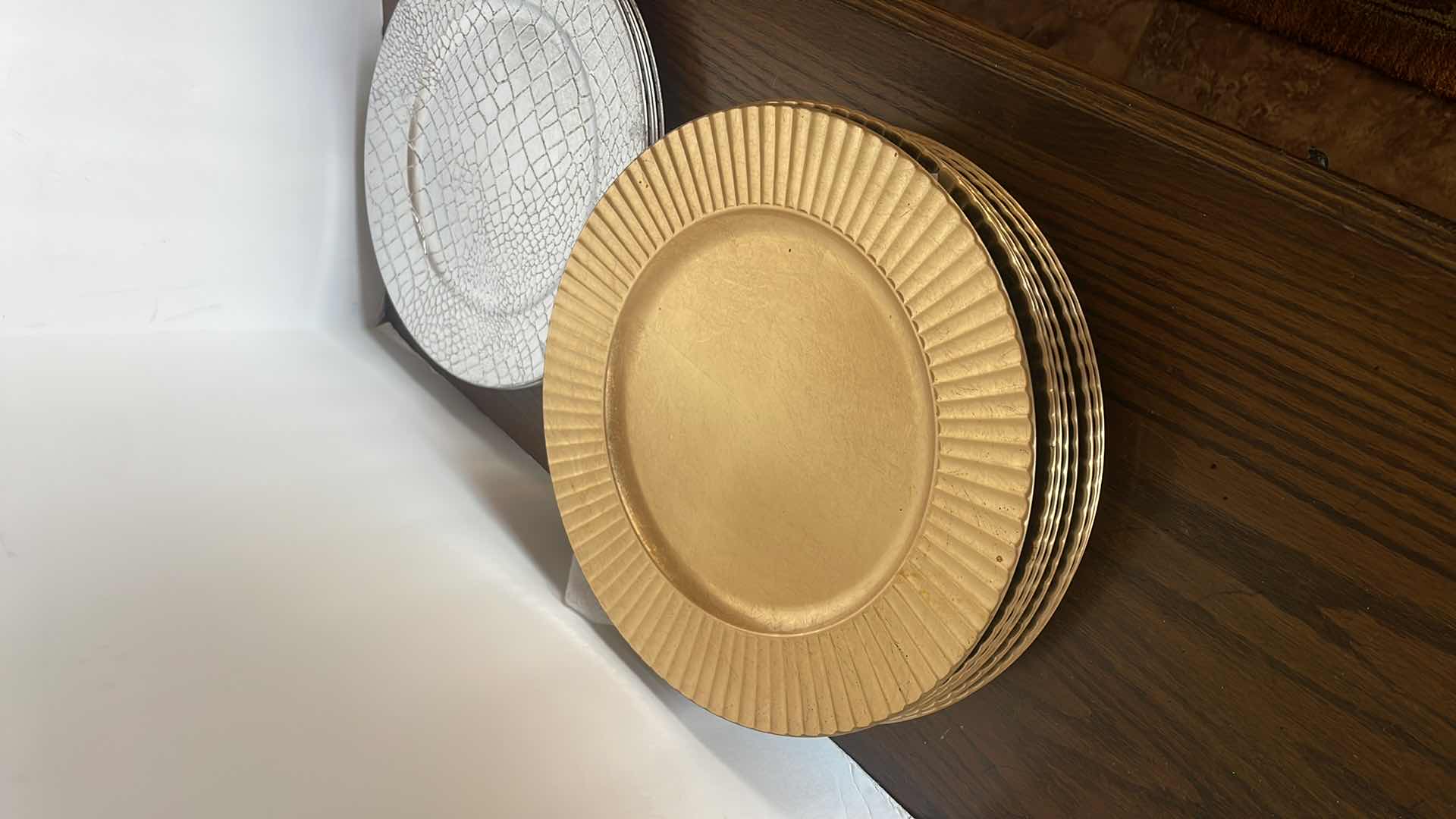 Photo 1 of 12-CHARGER PLATES, 4 SILVER  AND 8 GOLD  13”