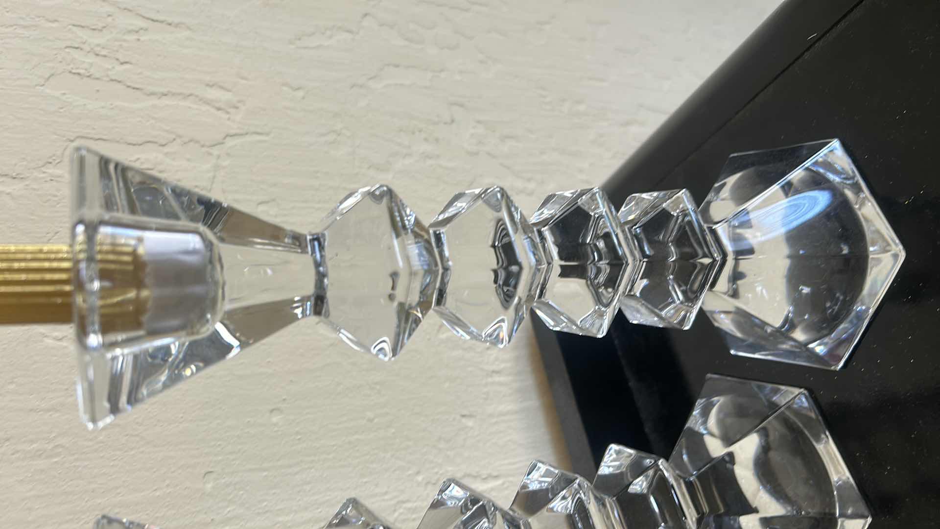 Photo 1 of 2 CRYSTAL/GLASS CANDLE STICKS H10” WITH 2 GOLD TAPER CANDLES