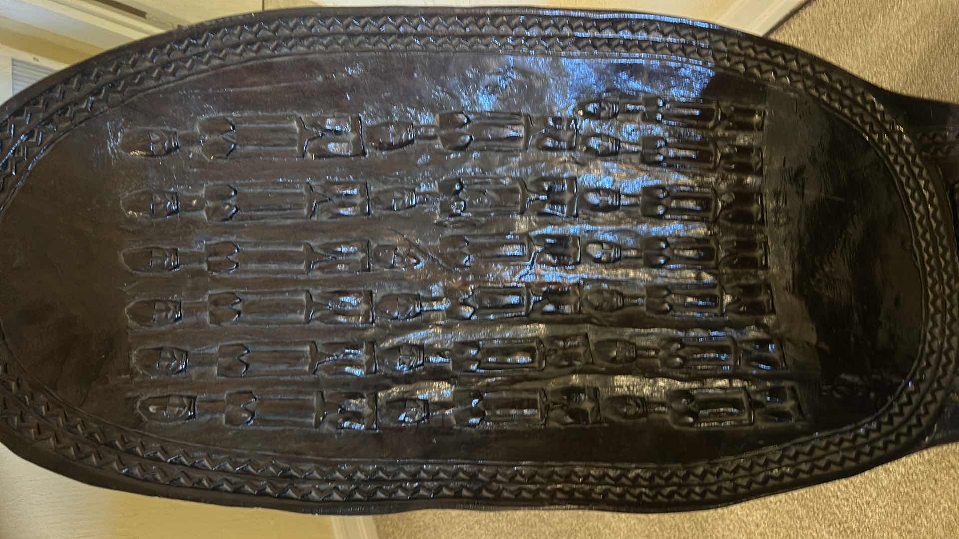 Photo 1 of AFRICAN TRIBAL HAND CARVED FOLDING PALAVER CHAIR. H39”