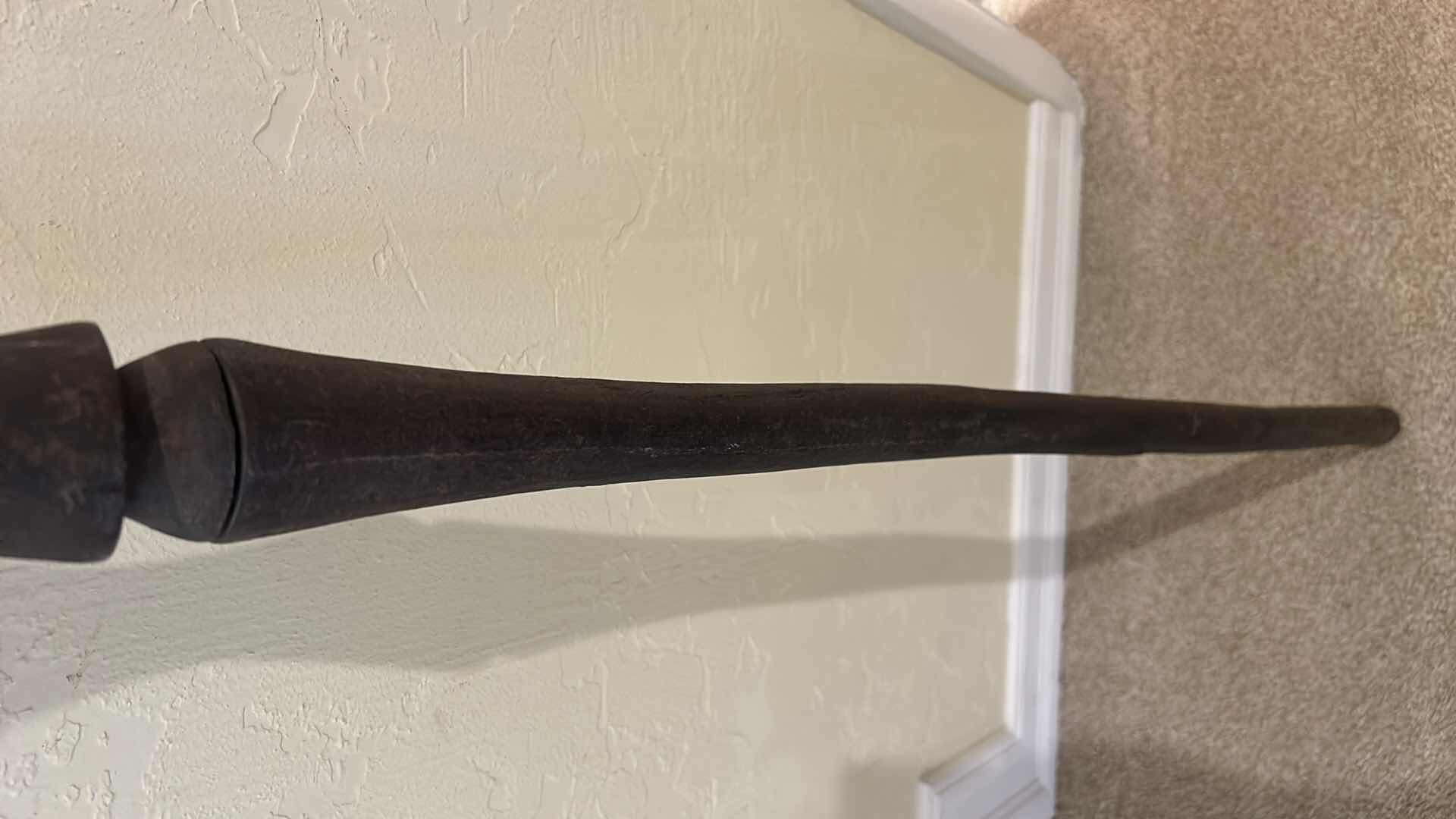 Photo 1 of 58” AFRICAN WOOD CARVED TRIBAL STAFF