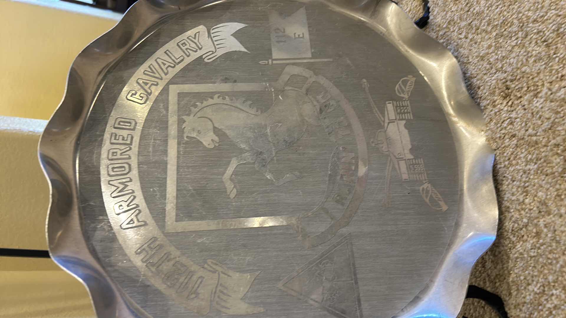 Photo 1 of 2 - ENGRAVED METAL SCALLOPED TRAYS 14”.