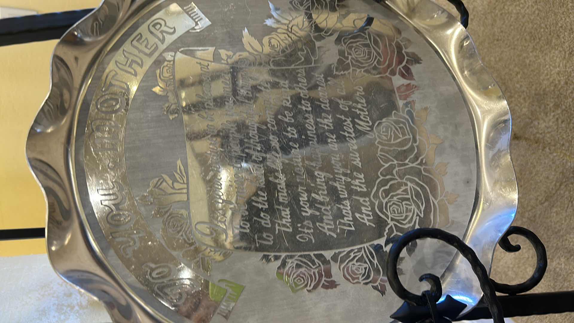 Photo 1 of 2 - ENGRAVED METAL SCALLOPED TRAYS 14”.