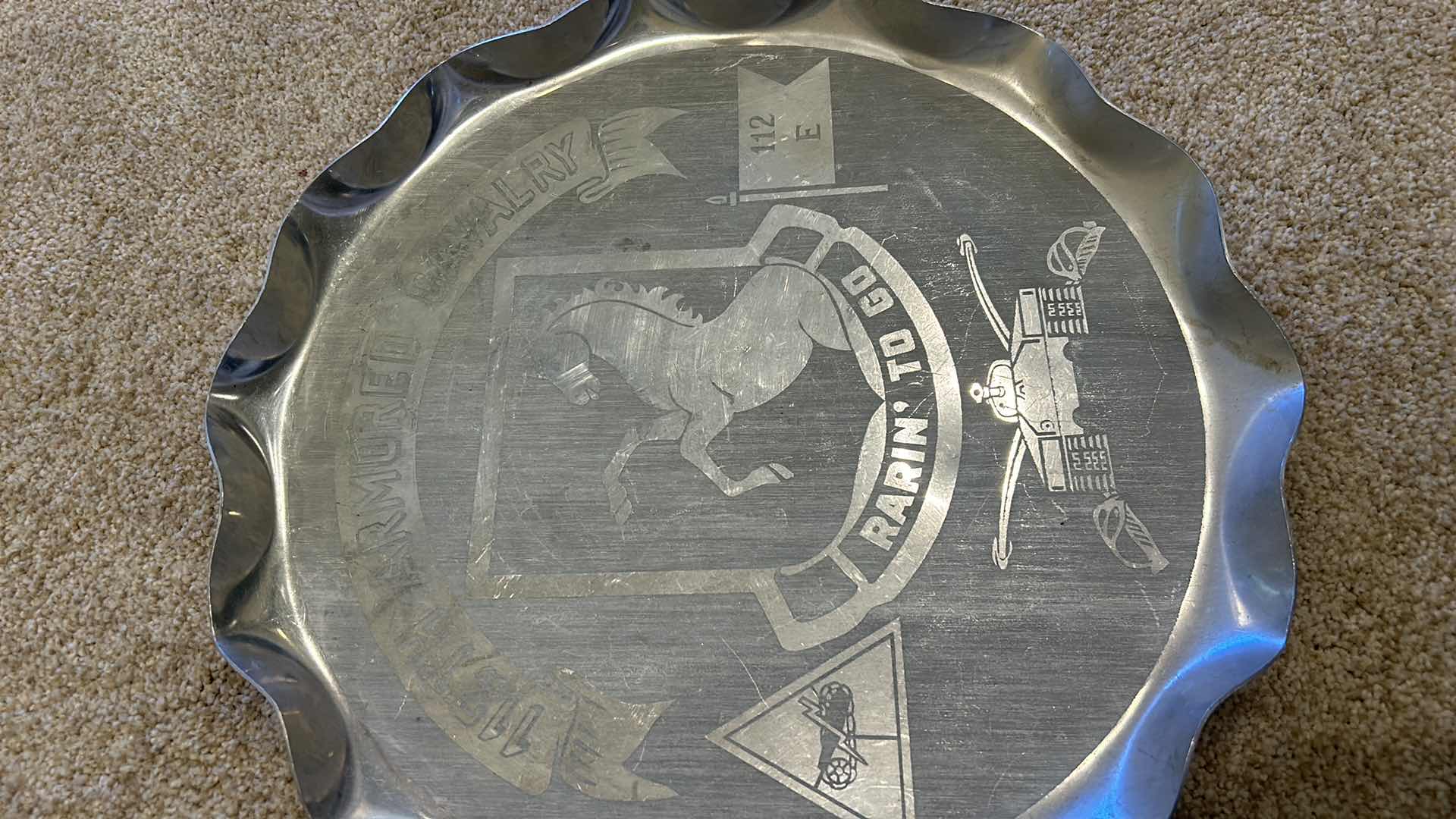 Photo 1 of 2 - ENGRAVED METAL SCALLOPED TRAYS 14”.