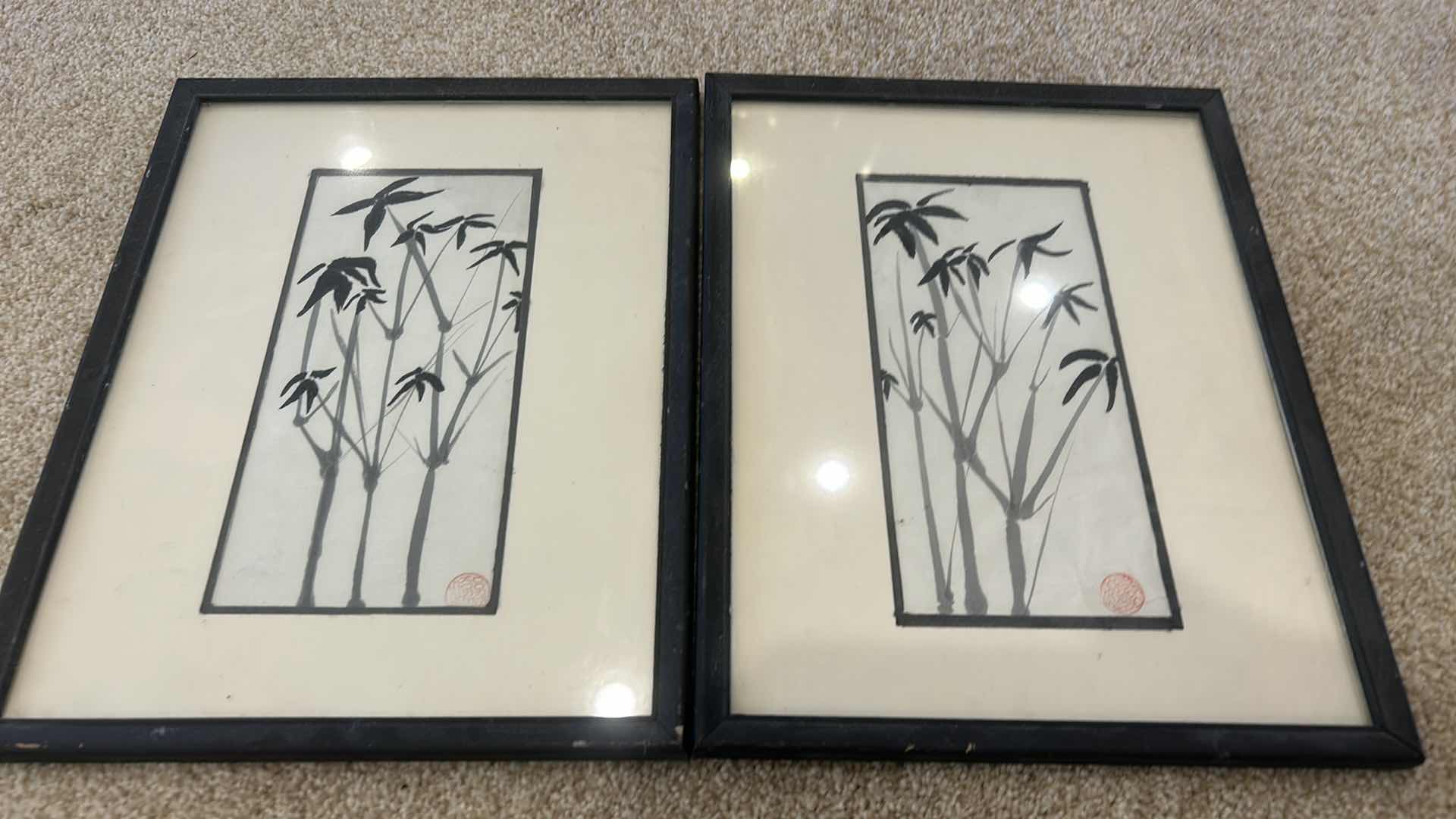 Photo 1 of 3 FRAMED ASIAN WATERCOLOR “TREES” ARTWORK, LARGEST 9 1/2“ x 12“